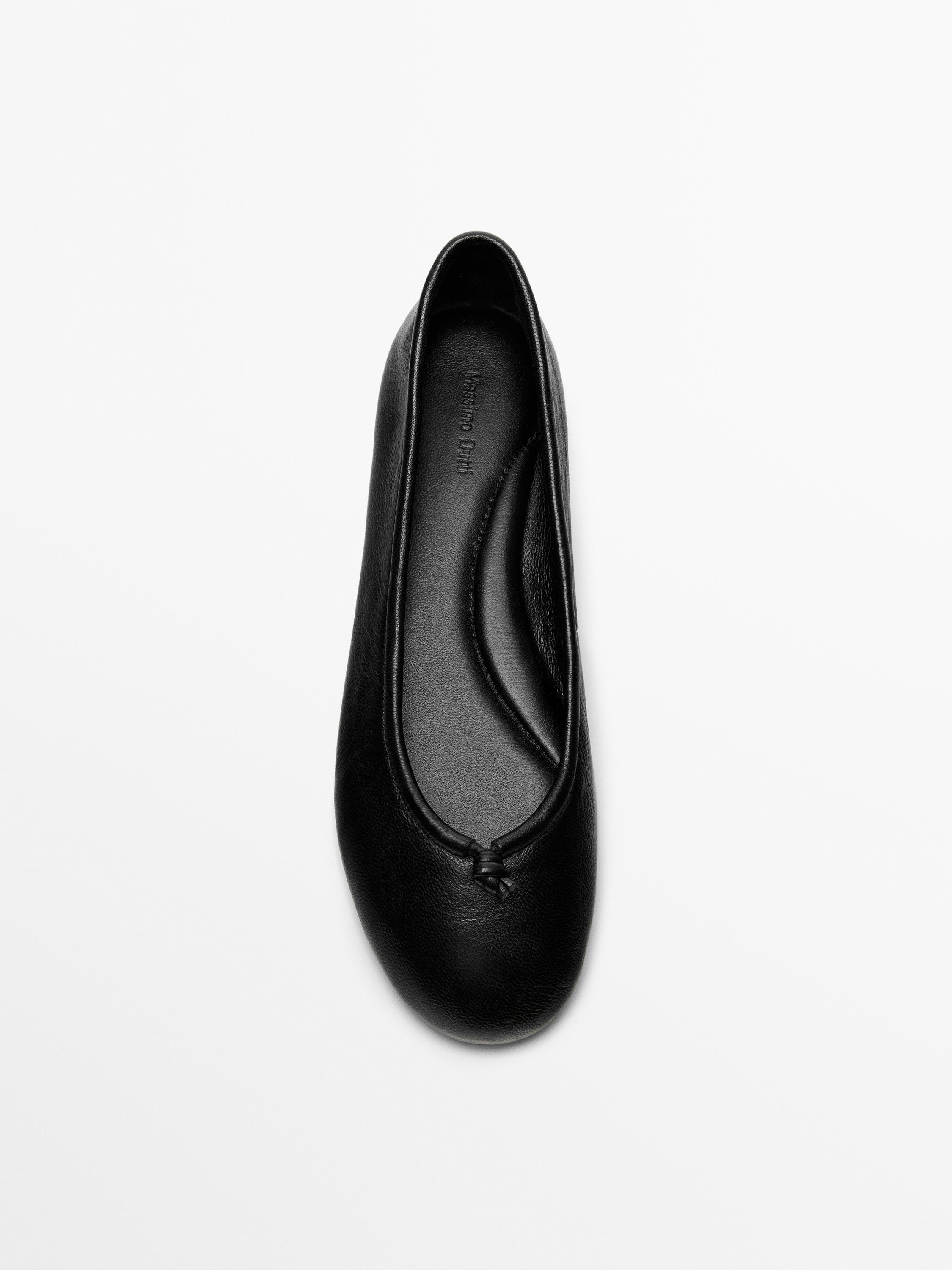 Leather knot ballerina flats — BLACK