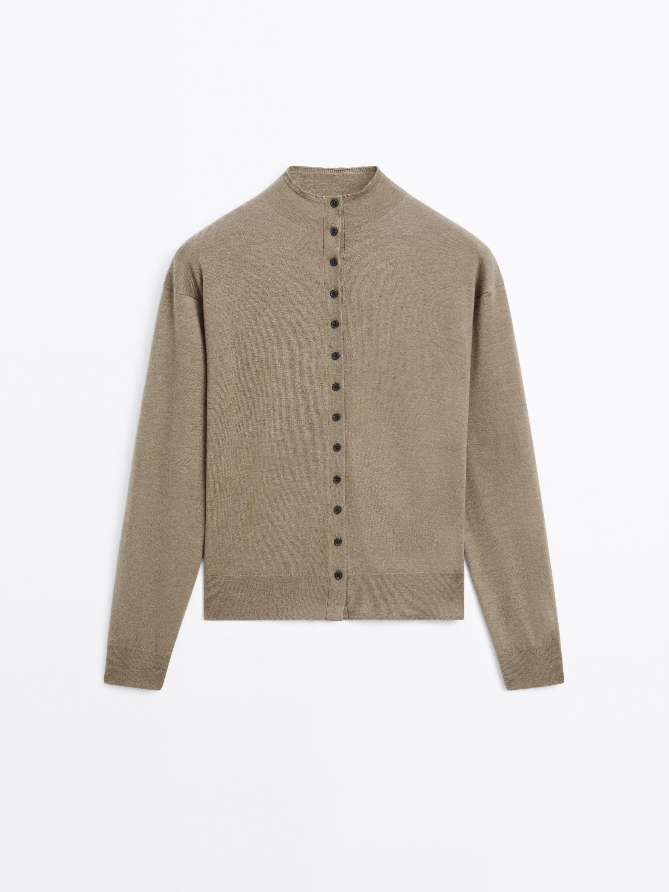 Knit cardigan with mock turtleneck