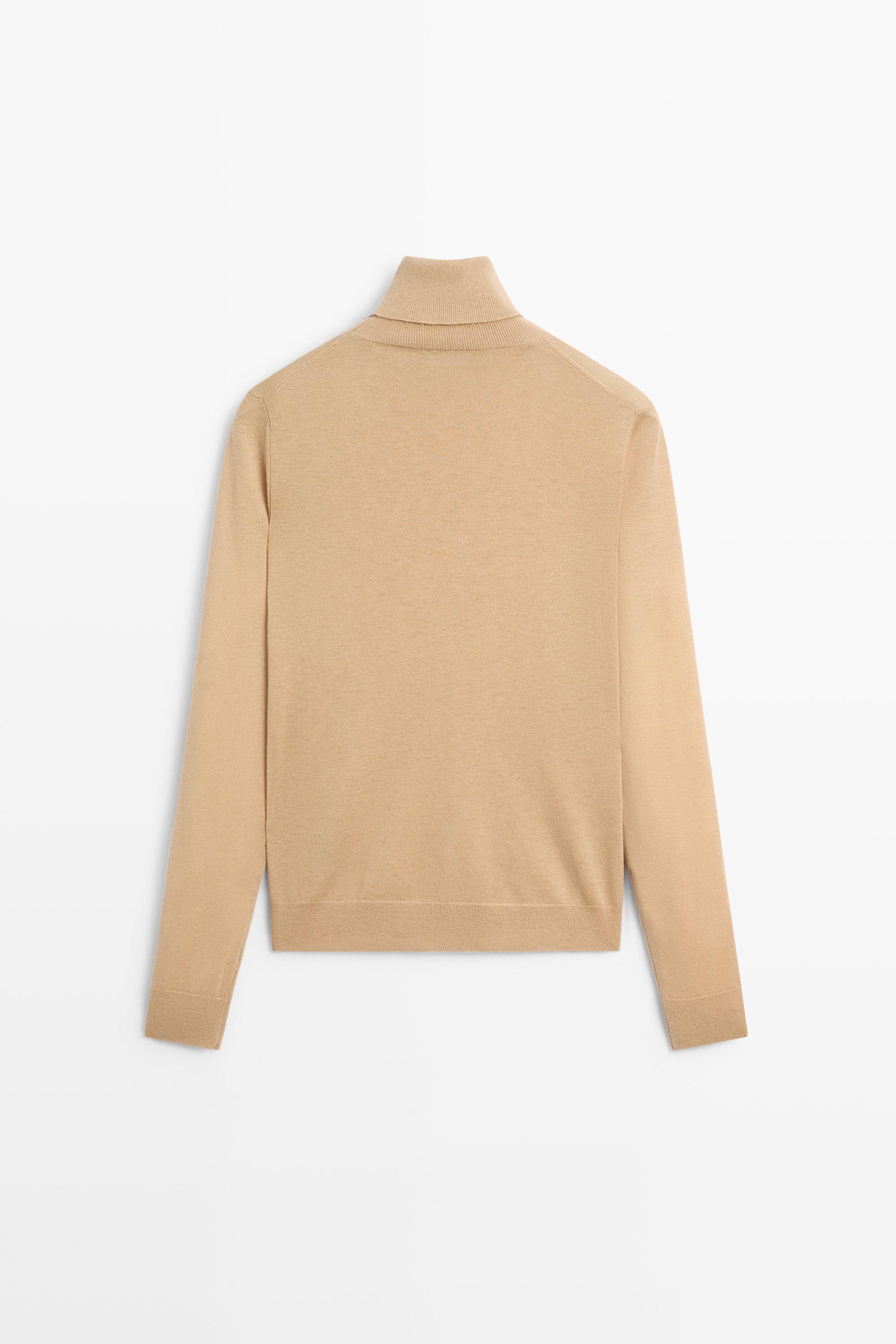 Wool-blend turtleneck knit sweater — CAMEL