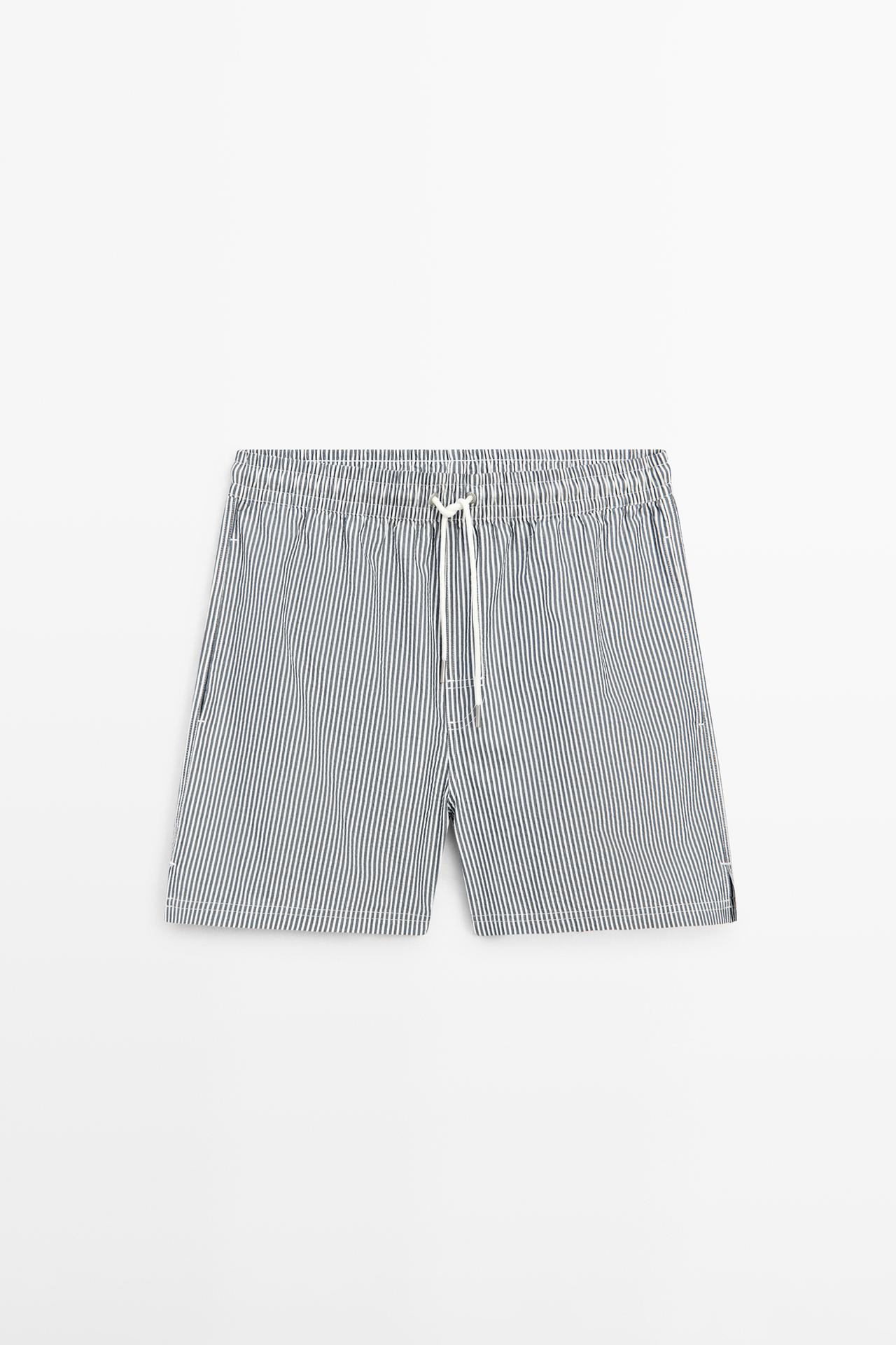 Swimming trunks with striped details — NAVY BLUE