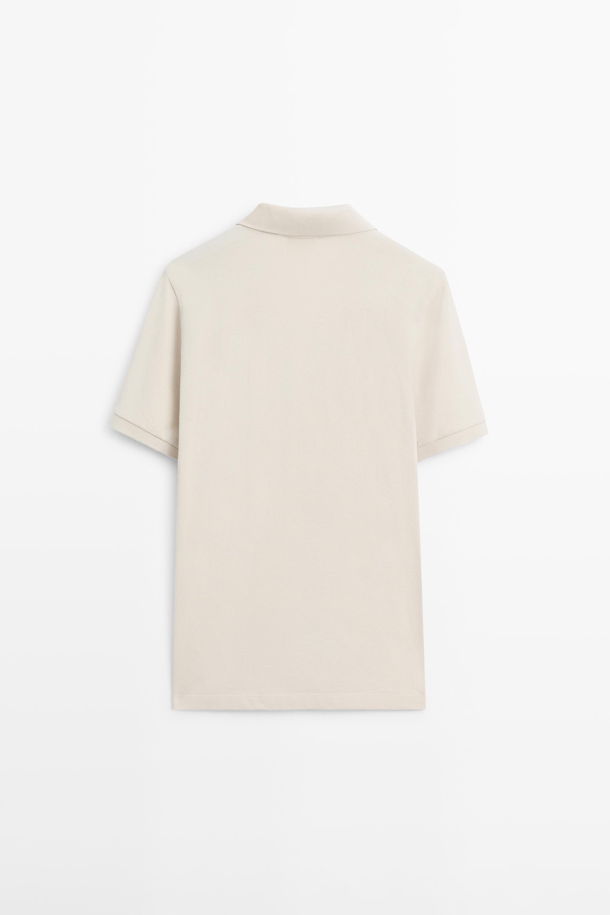 Micro-textured cotton piqué polo shirt — STONE