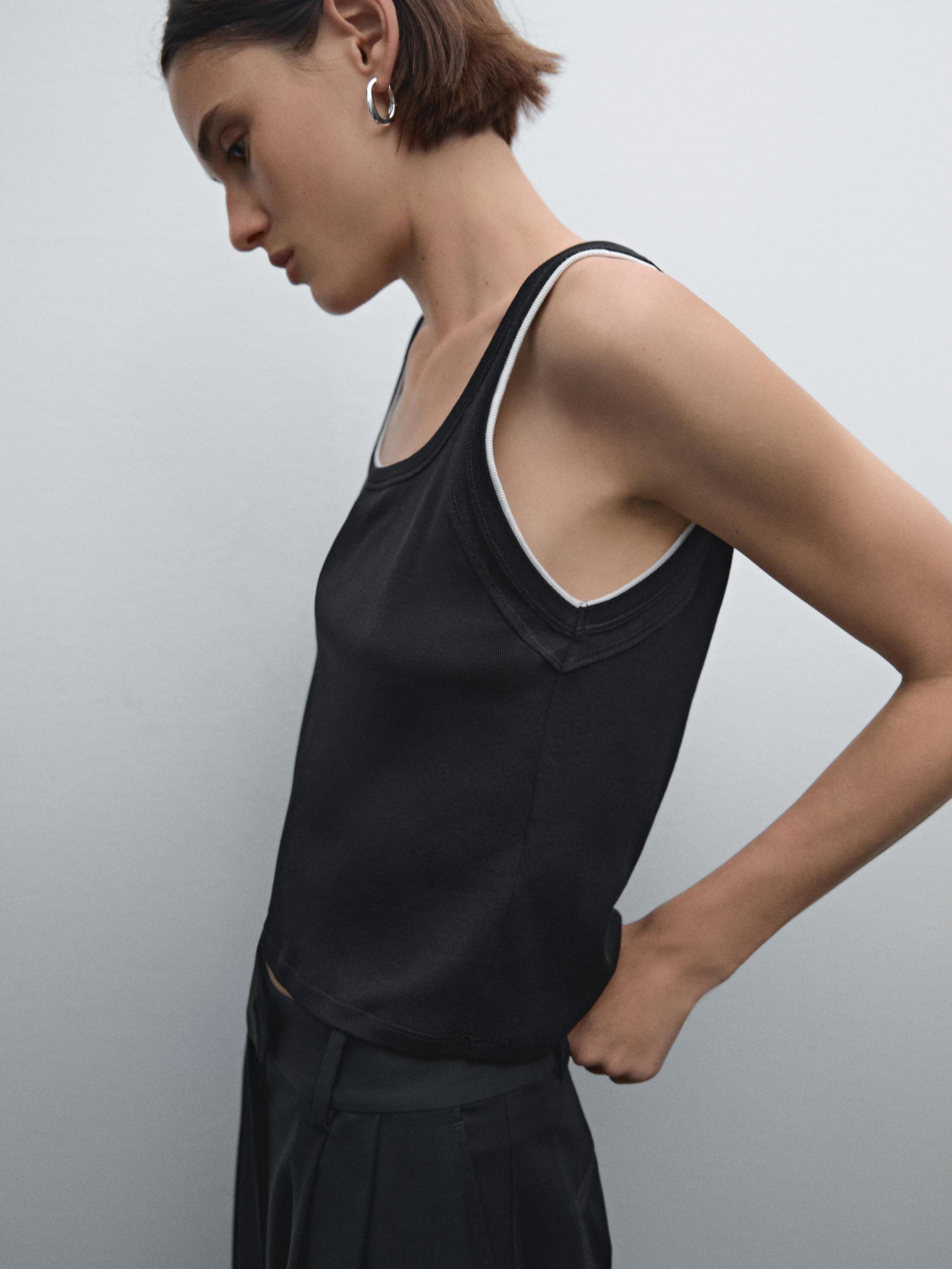 T-shirt bord-côte contrastant en coton