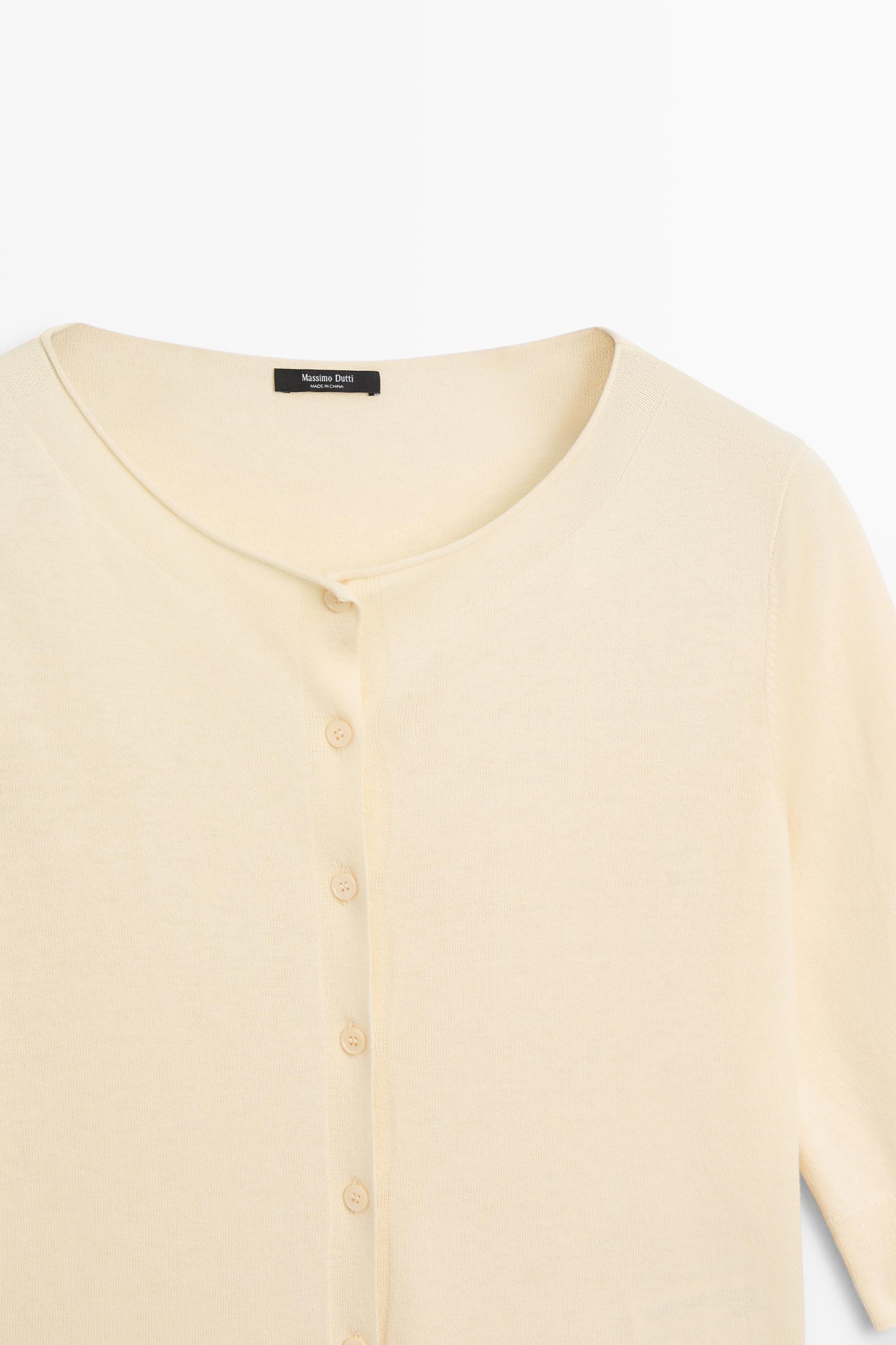 Cotton blend boat neck cardigan — Vanilla