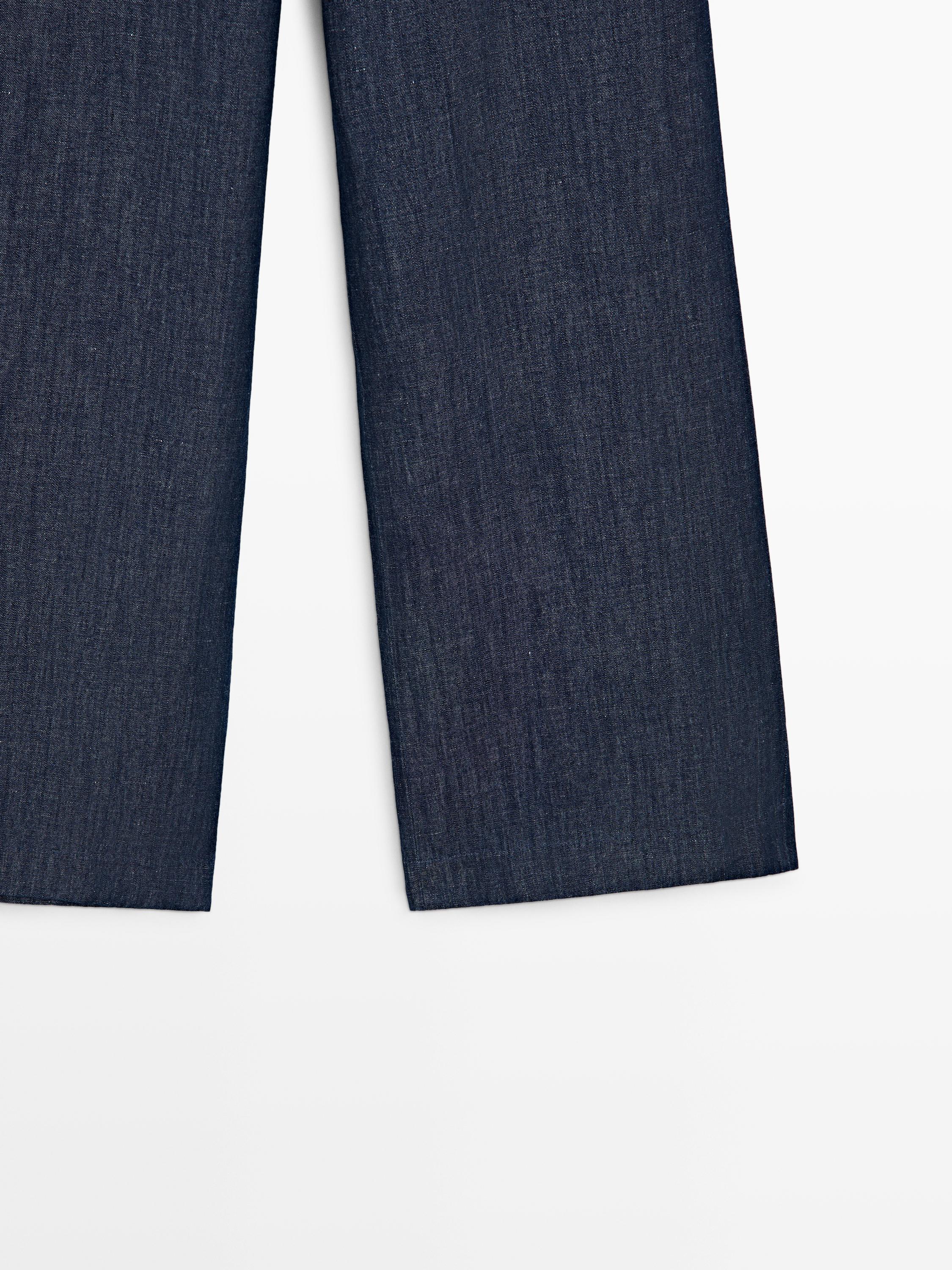Total look linen blend wide-leg jeans — DARK BLUE