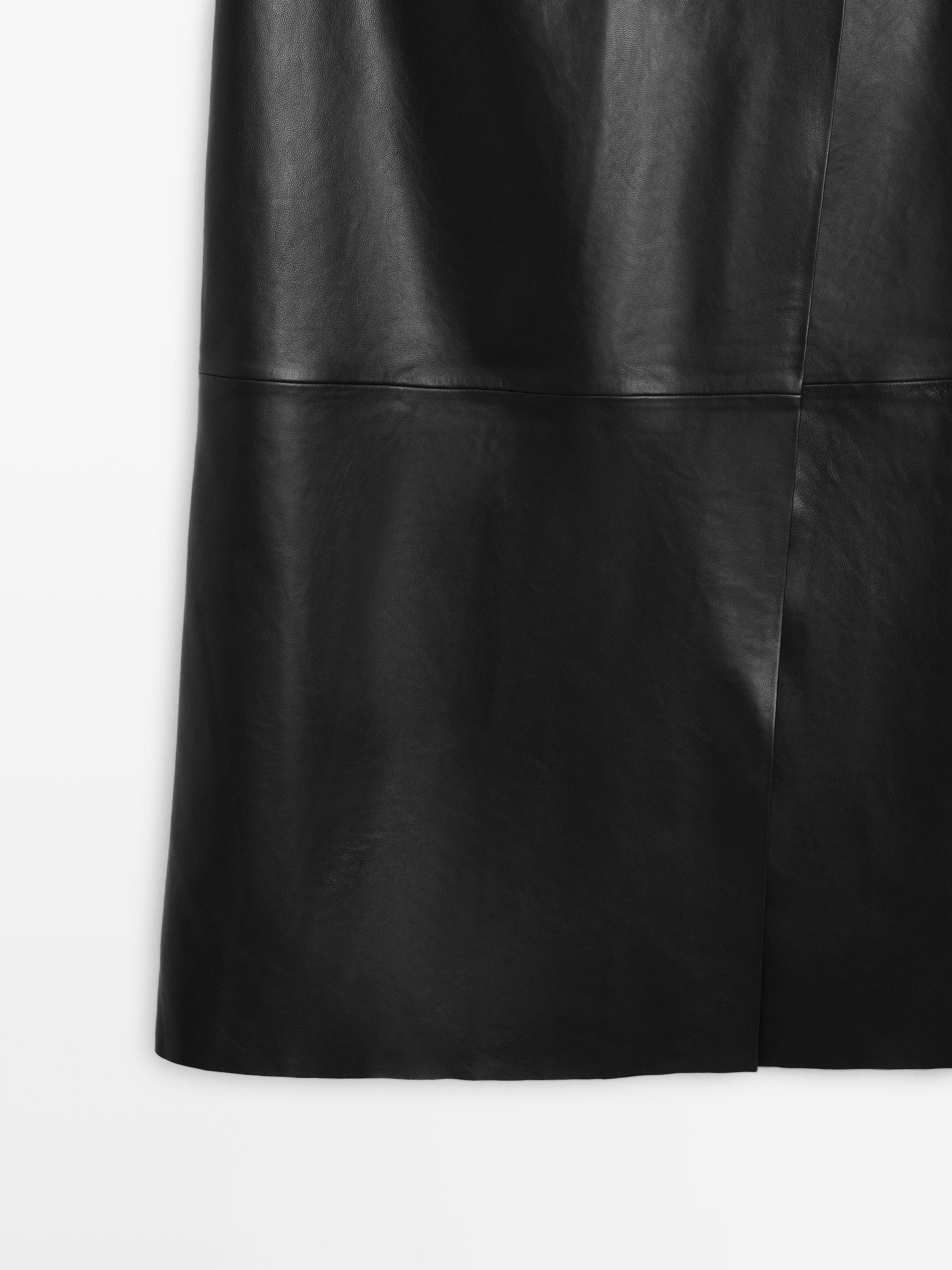 Nappa leather midi skirt with seams — BLACK