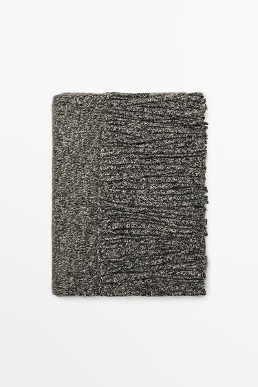 100% Cashmere Heathered Knit Scarf — BLACK 1