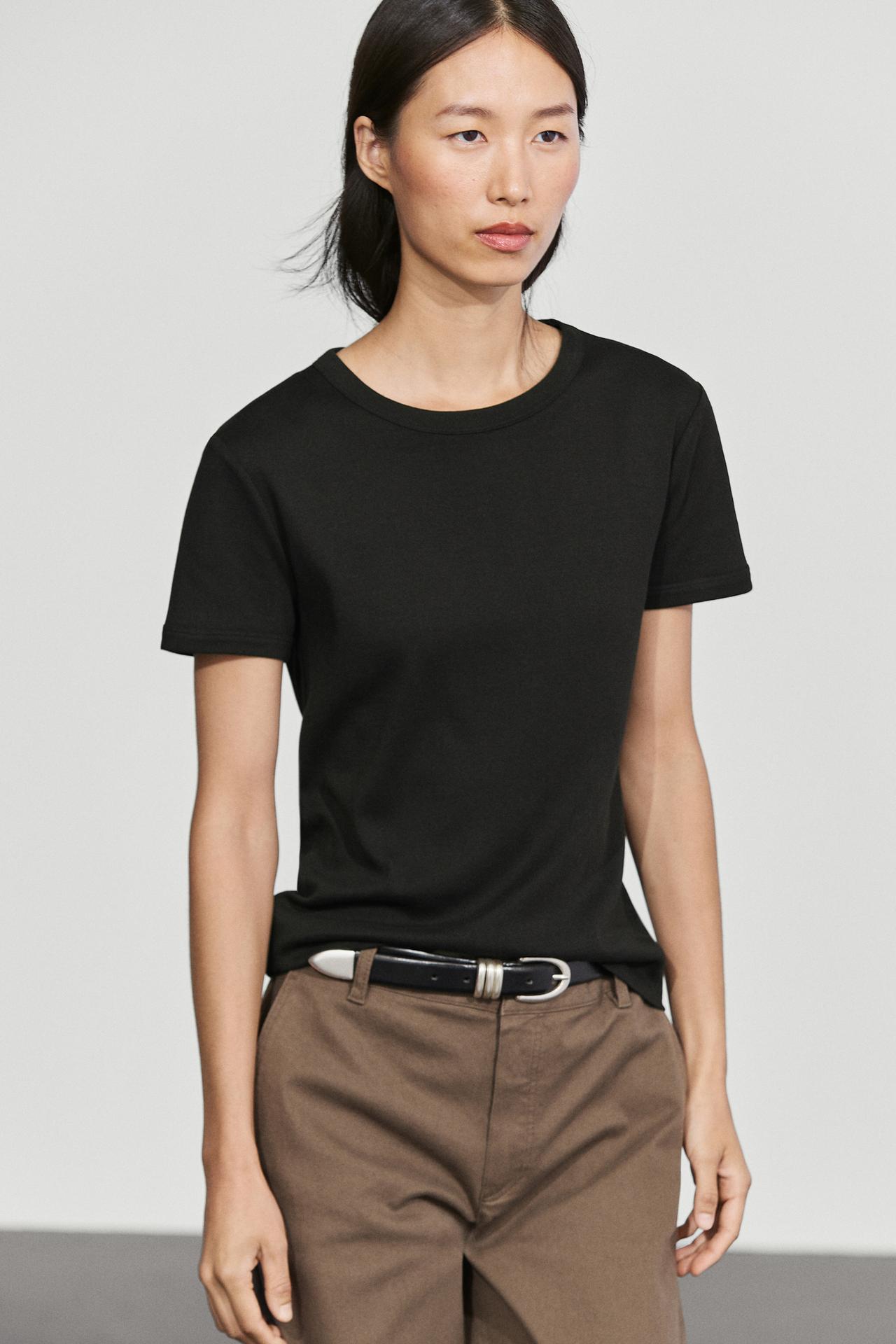 Ribbed short sleeve T-shirt — BLACK