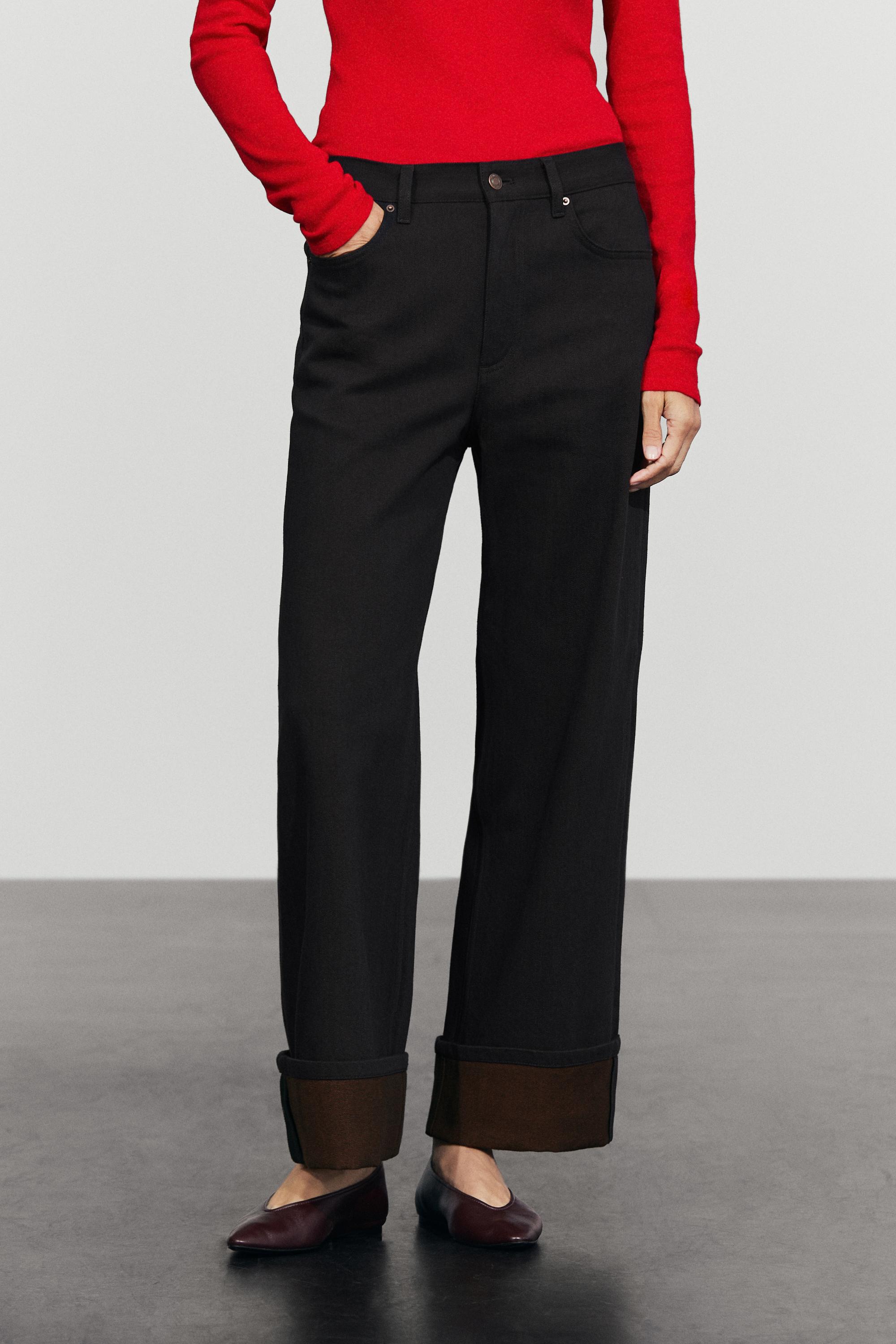 Wide-leg mid-waist jeans with turn-up hem