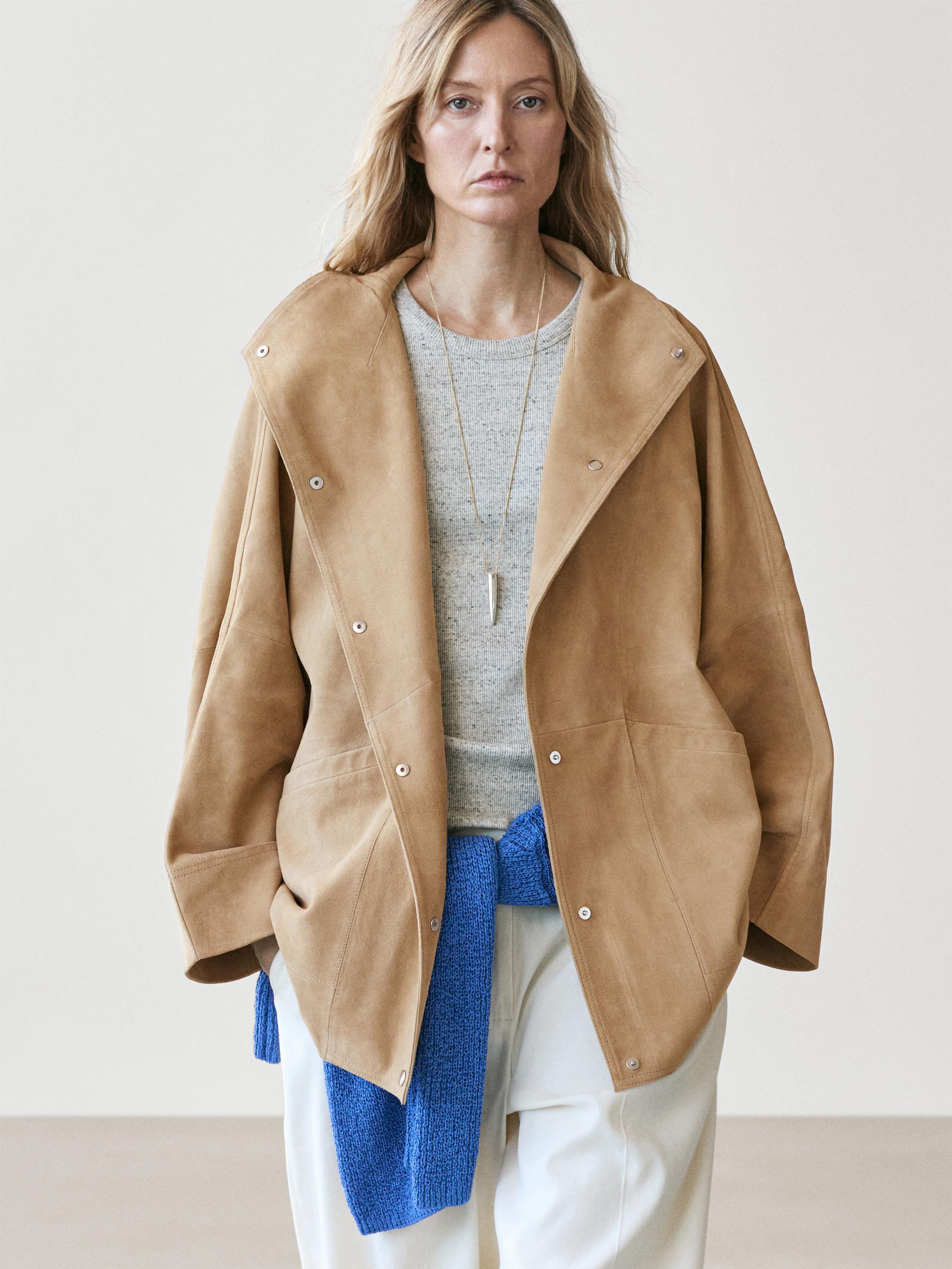 Oversize suede leather jacket — SAND