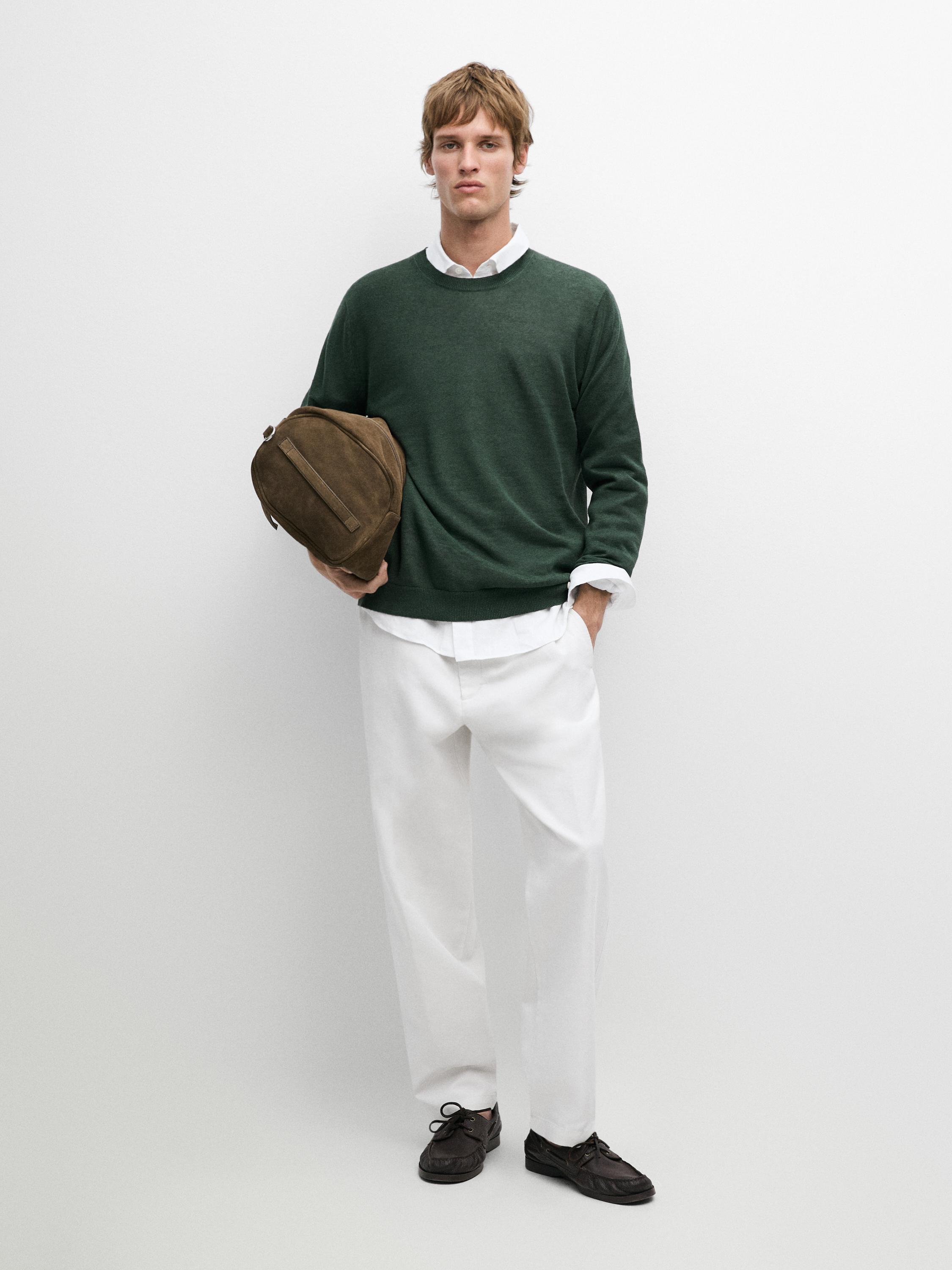 100% linen knit crew neck sweater — BOTTLE