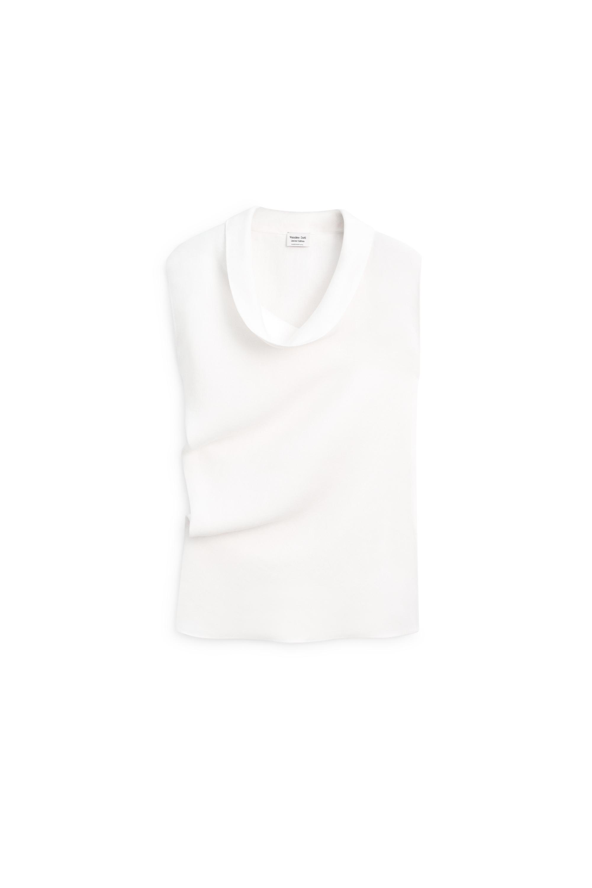 100% linen asymmetric top with cowl neck - LIMITED EDITION — WHITE
