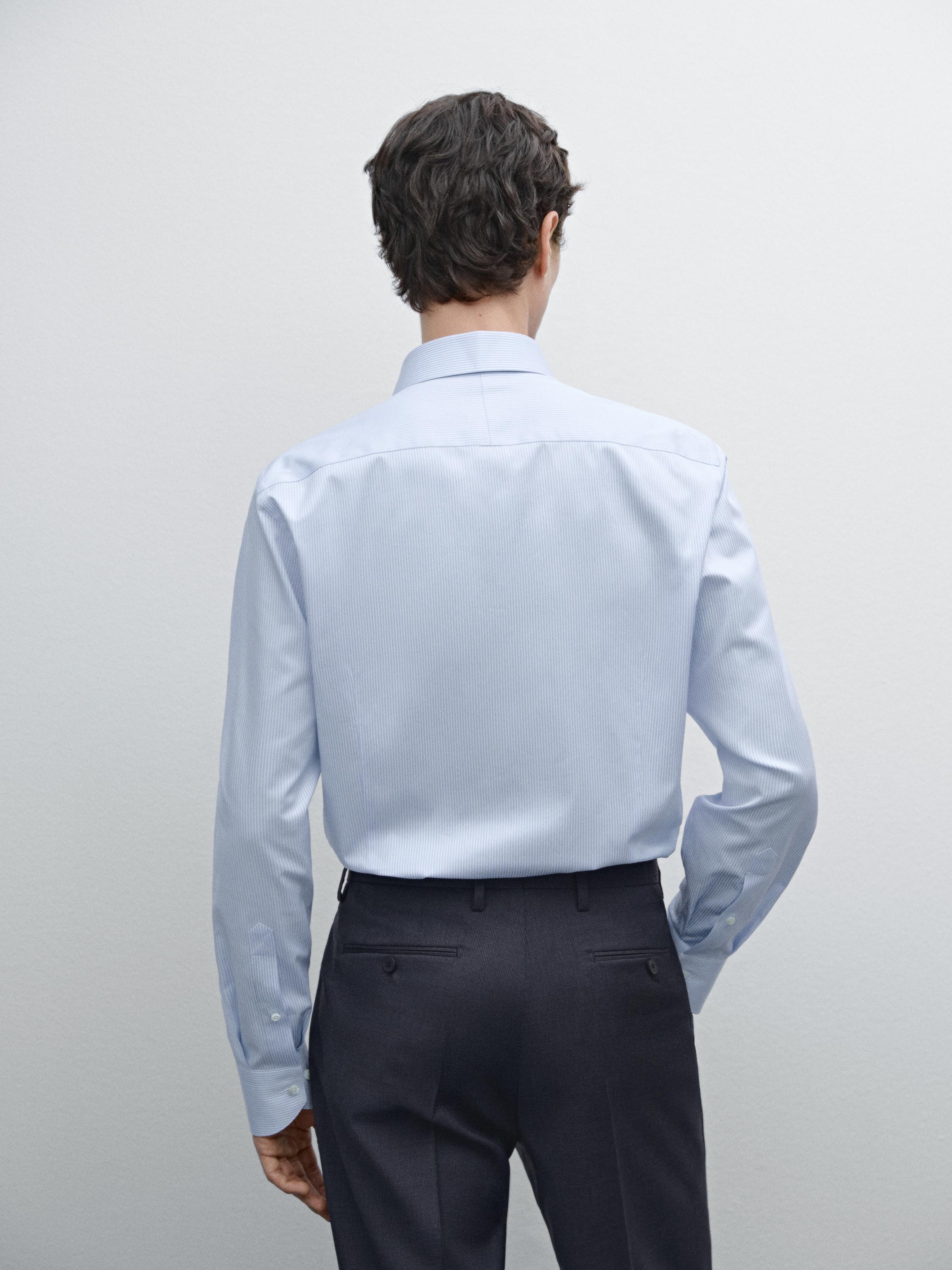 Camisa slim fit sarga rayas algodón