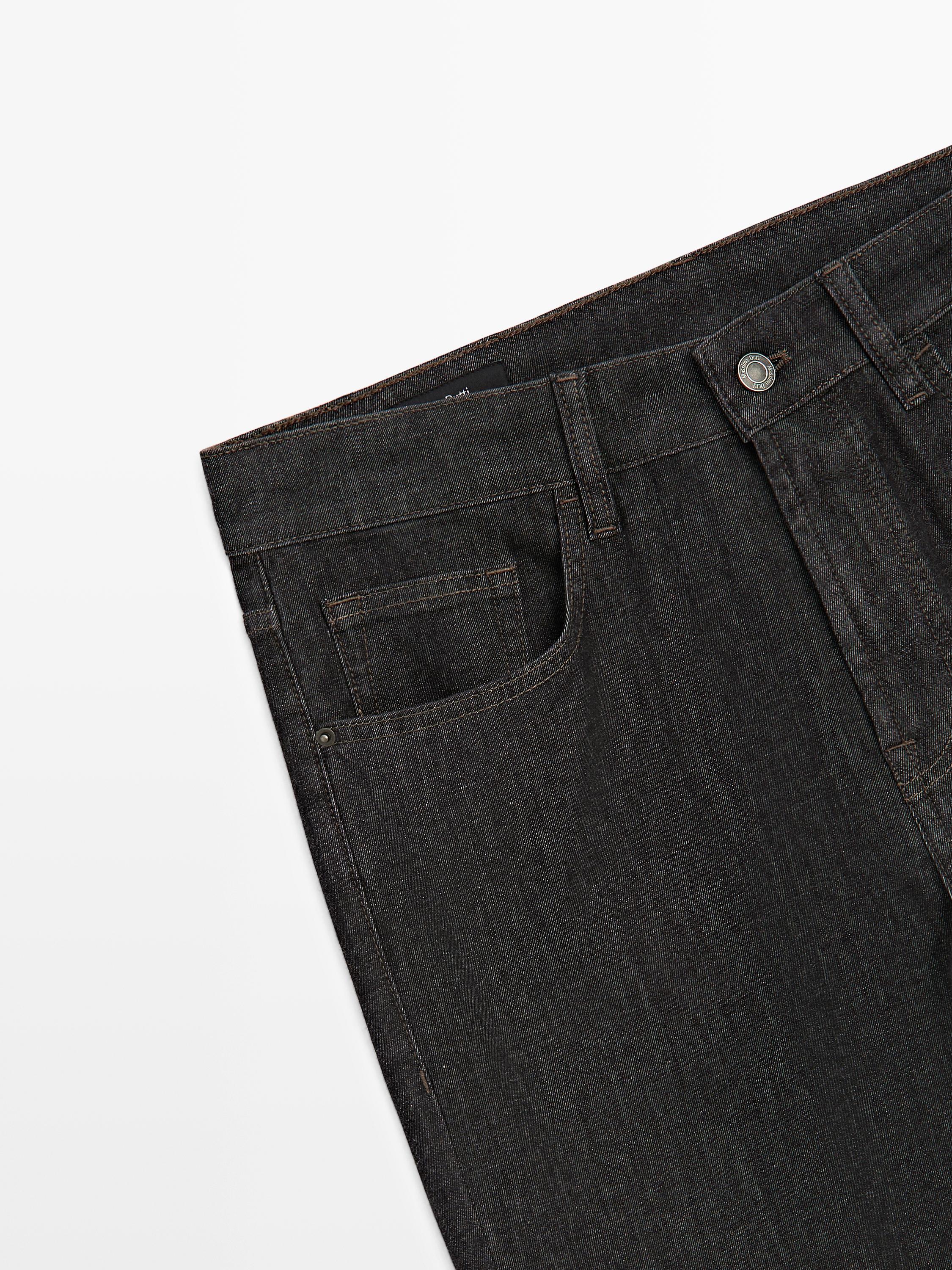 Lightweight tapered fit denim-effect trousers — BLACK