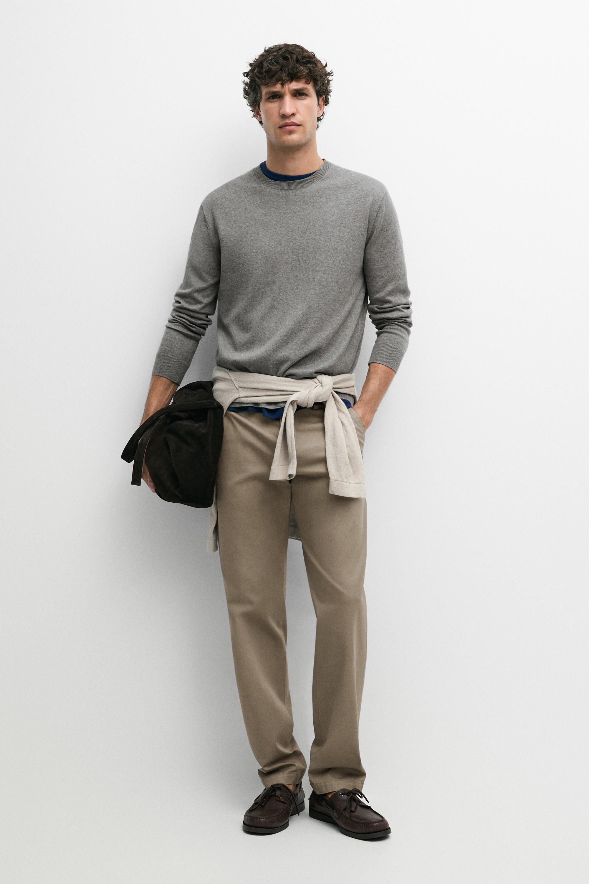 Cotton blend slim fit pants — GREEN