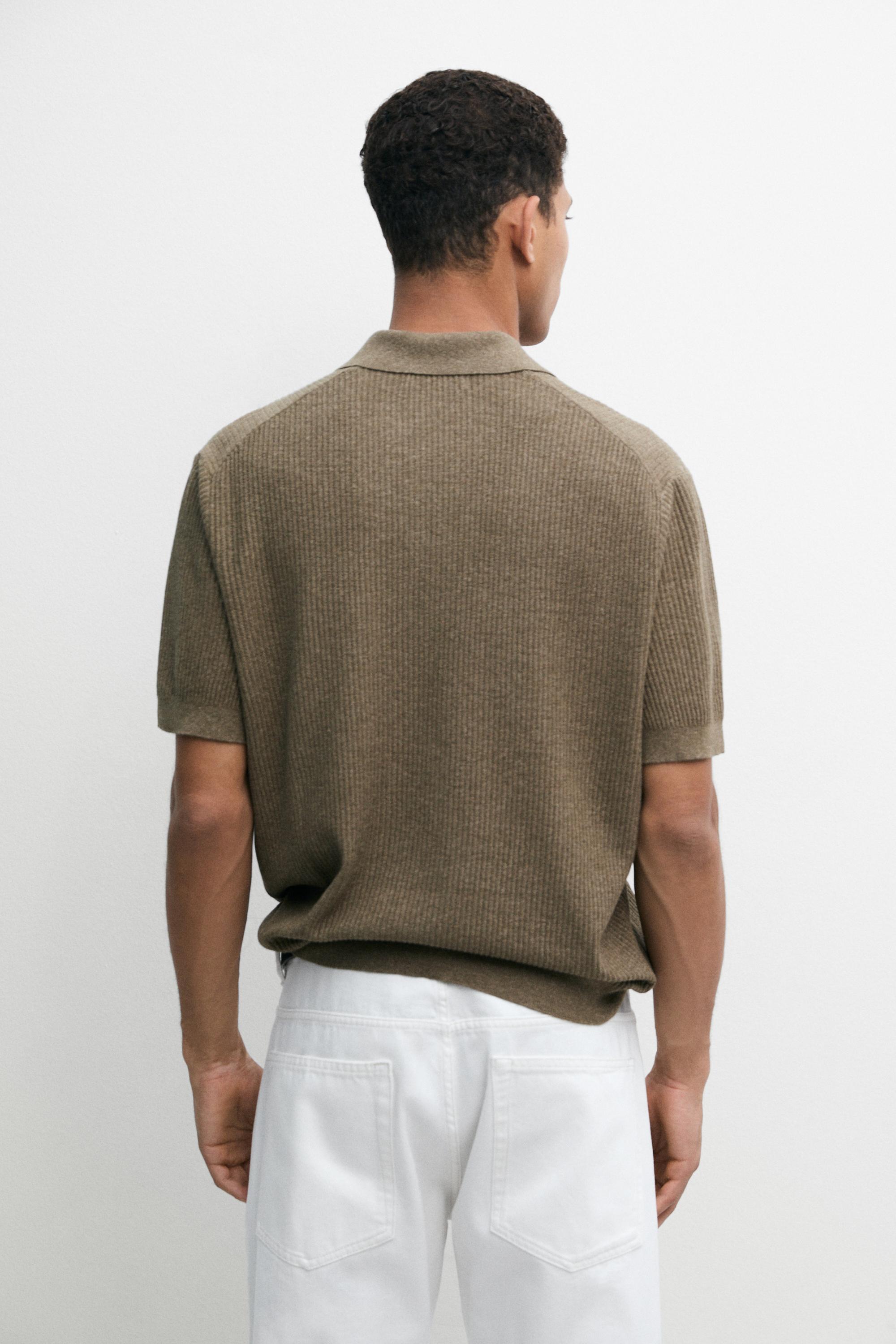 Cotton blend knit polo shirt — DARK OLIVE GREEN