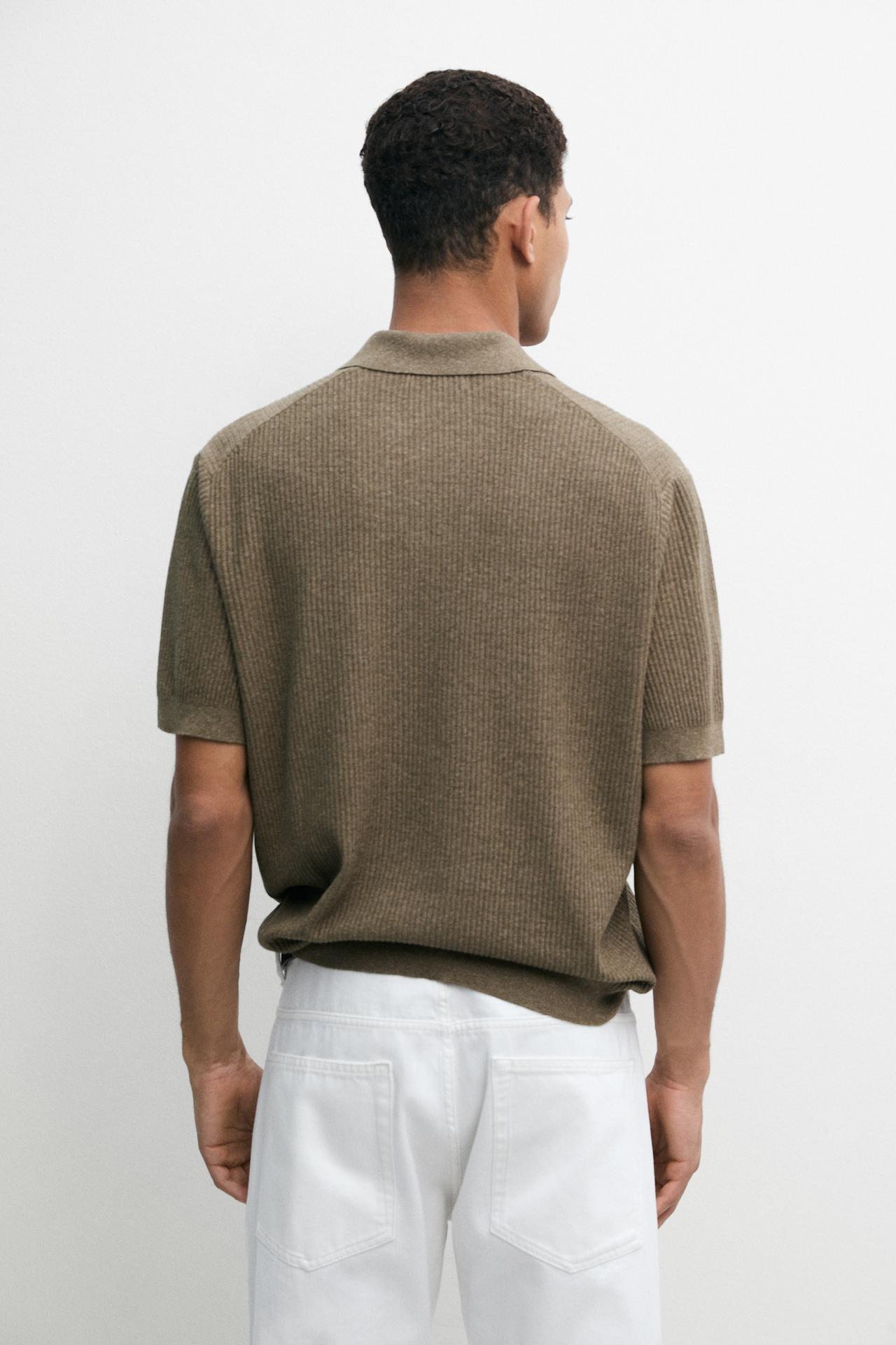 Cotton blend knit polo shirt — DARK OLIVE GREEN