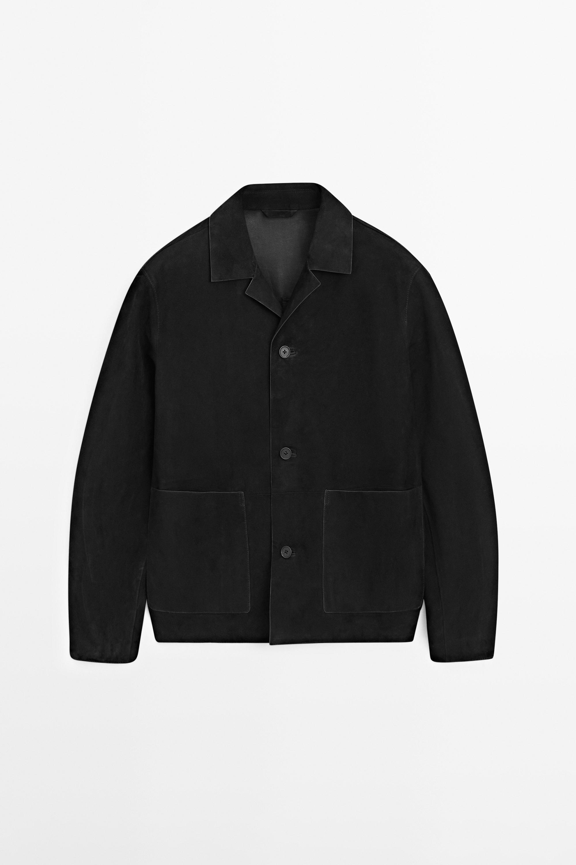 Suede leather jacket with pockets — BLACK