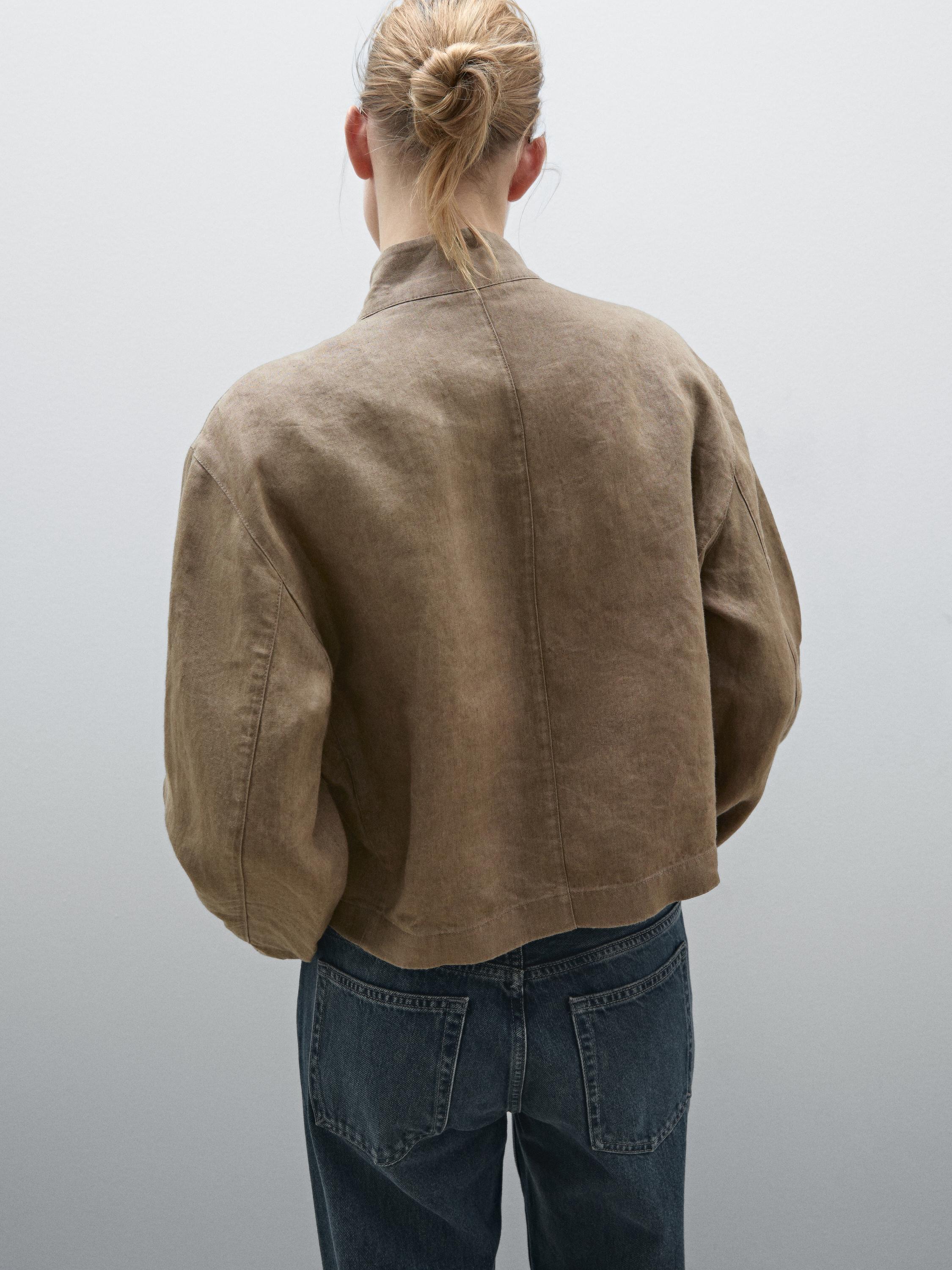 100% linen crossover bomber jacket