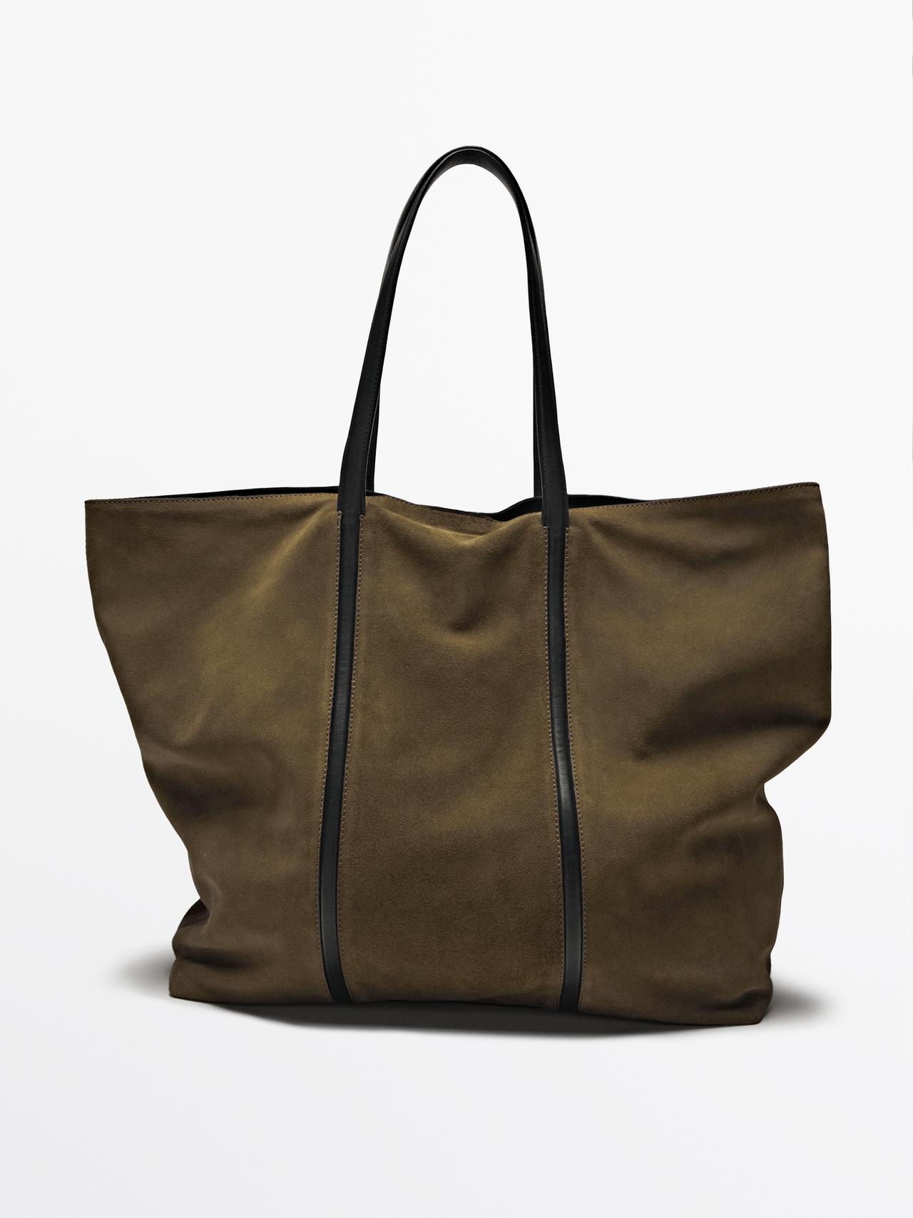 Tote Bag Piel Serraje - Kaki - 01 - Massimo Dutti - Hombre