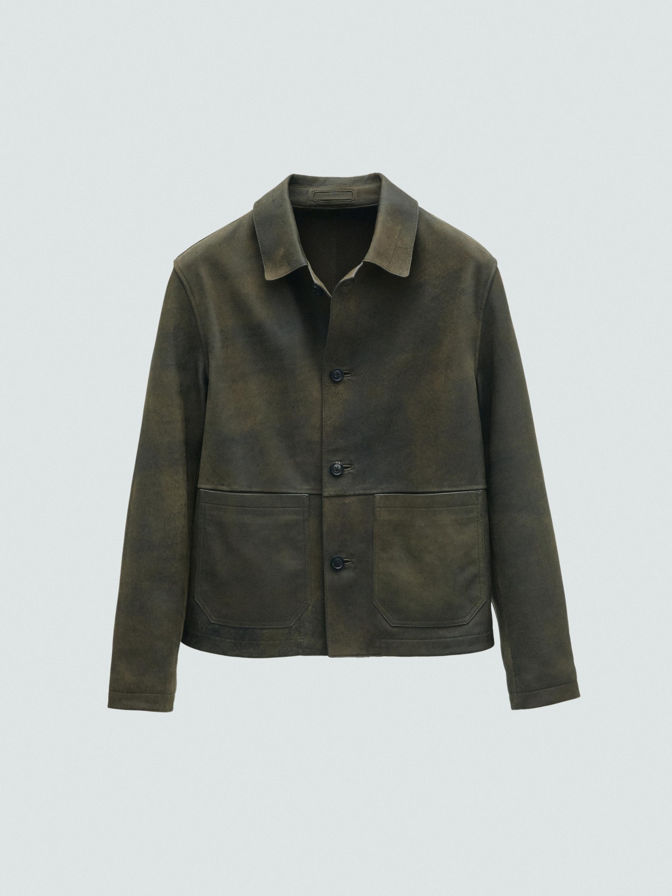 Distressed effect 100% sheepskin leather jacket