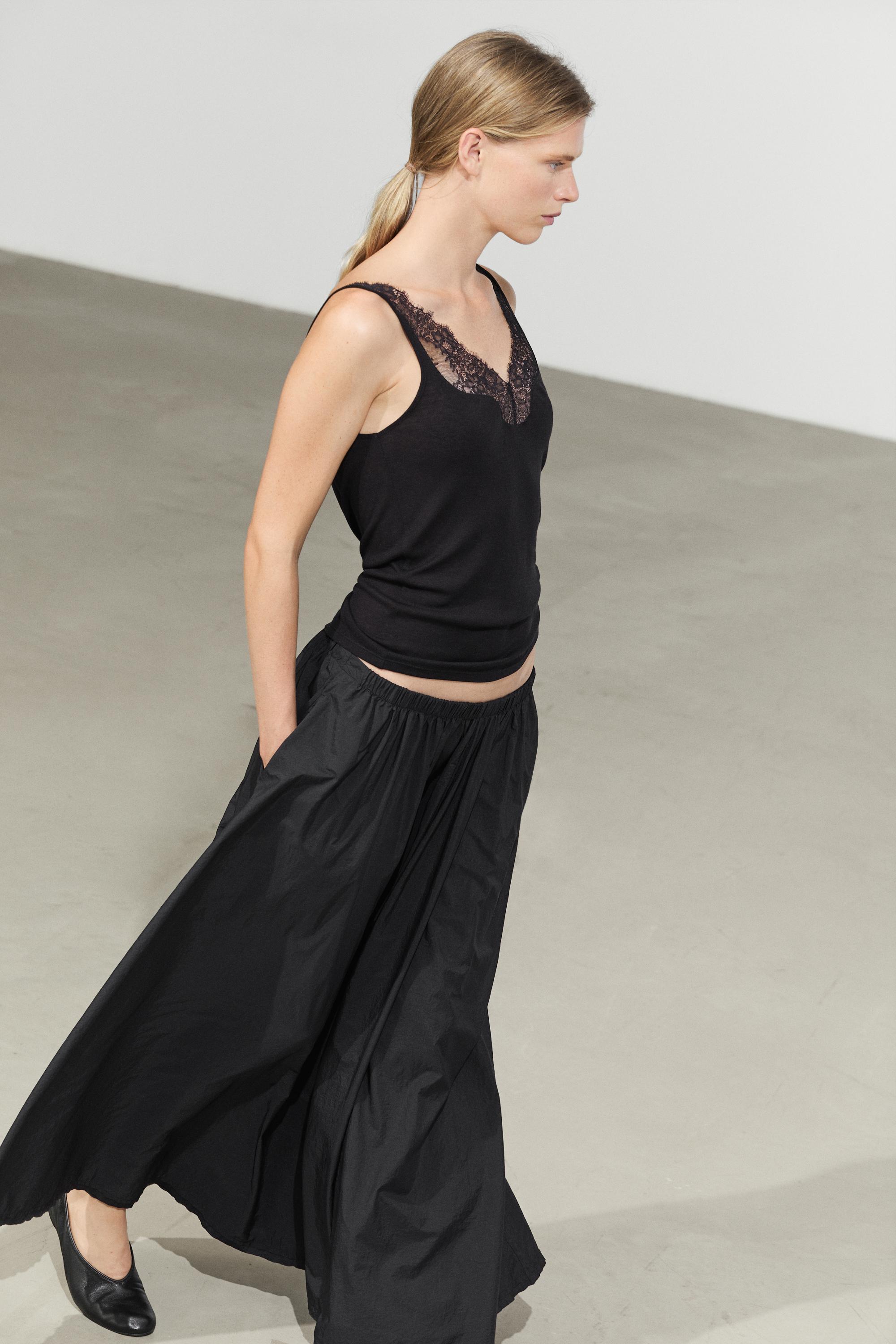 Strappy lace-trimmed camisole top — BLACK