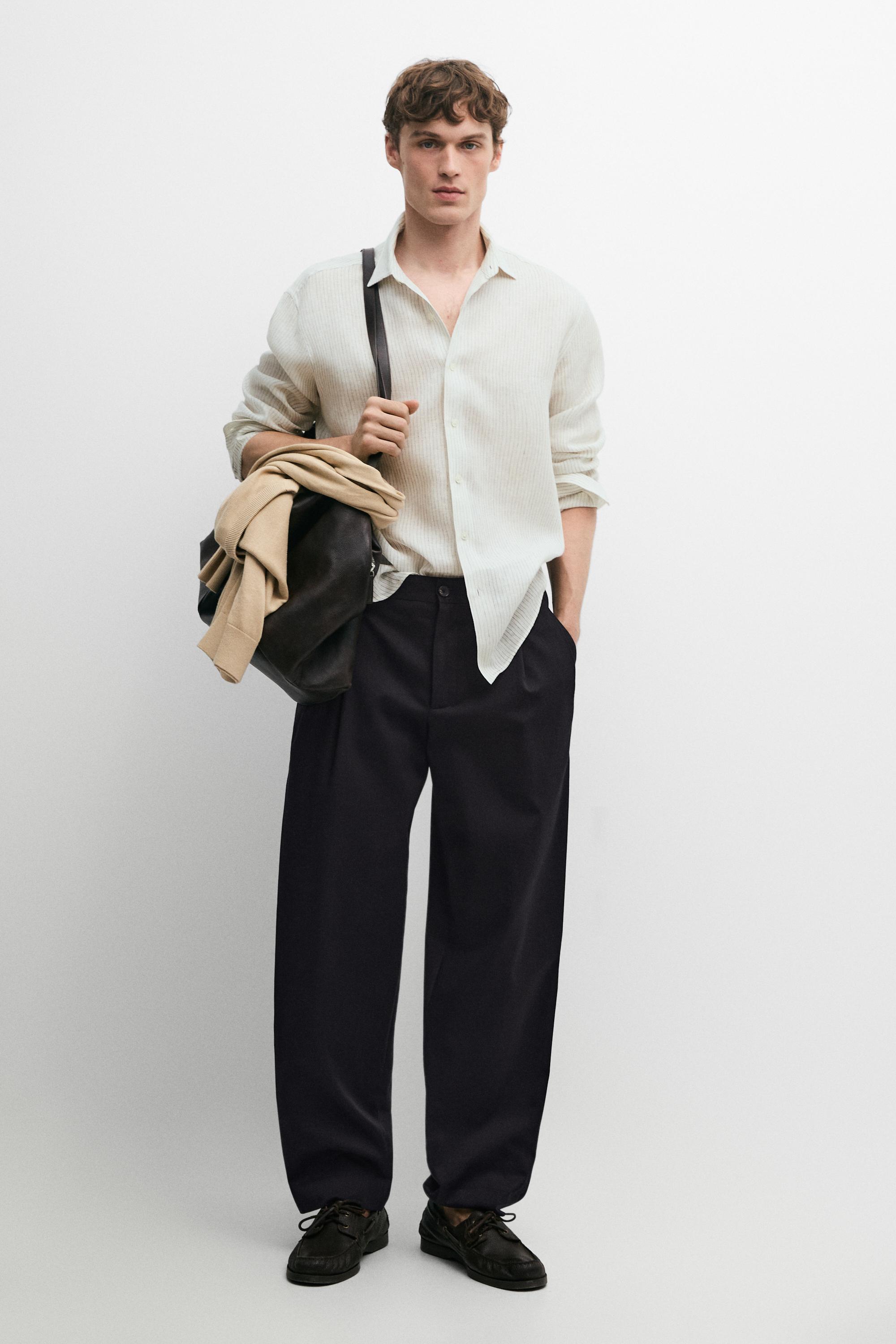 Cotton trousers with darts — NAVY BLUE