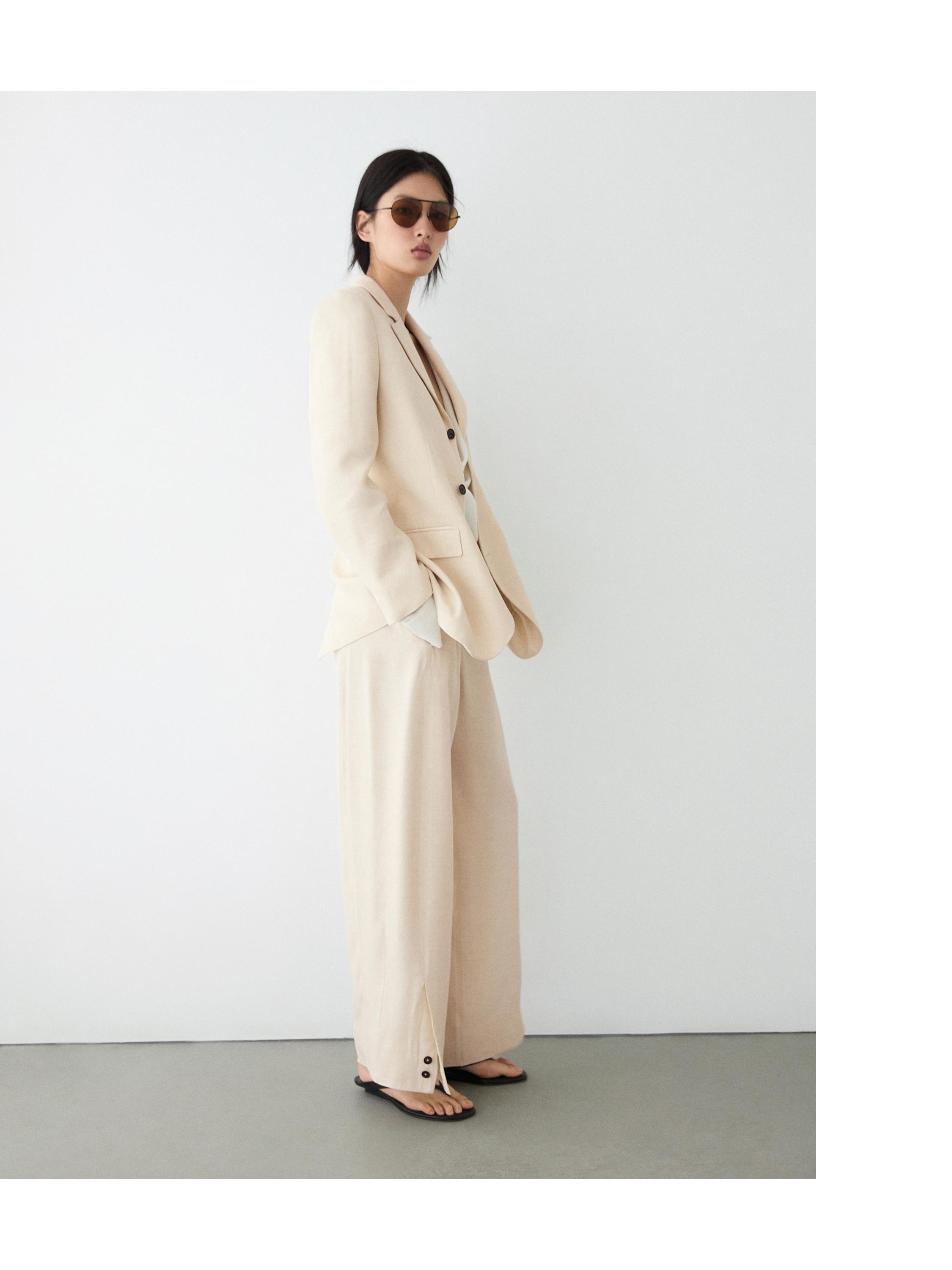 Linen blend suit blazer — CREAM
