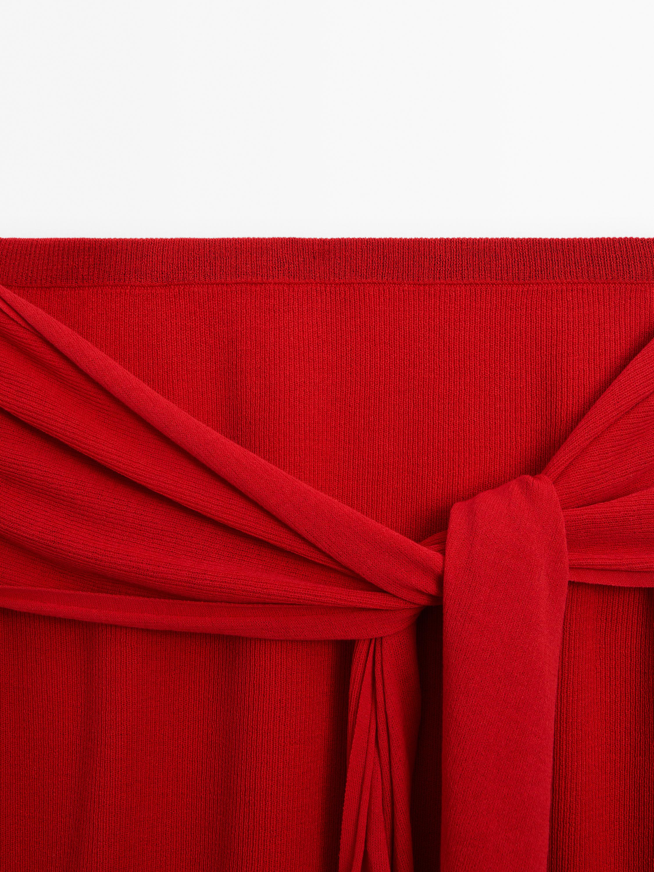Ribbed co-ord skirt with tie detail