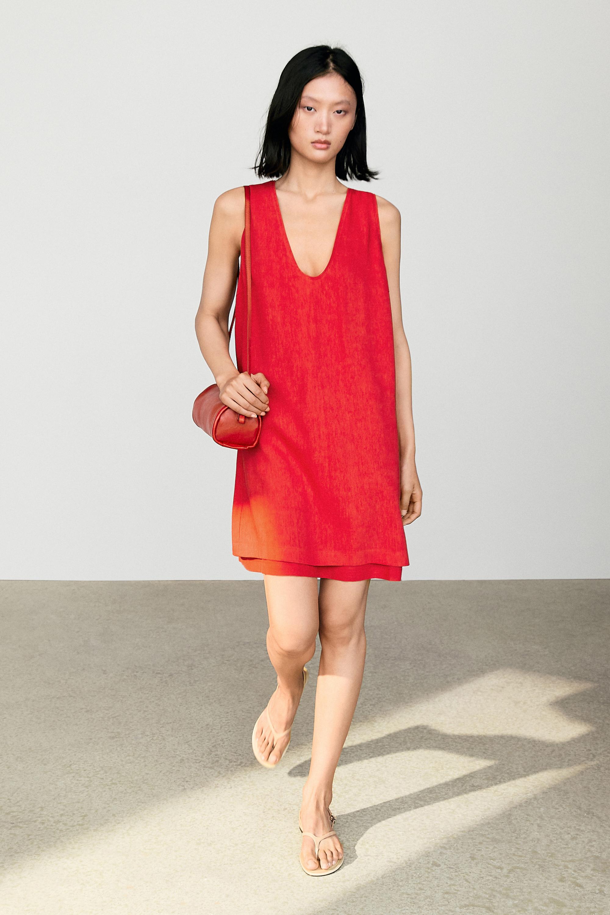 Double-layer mini dress — RED