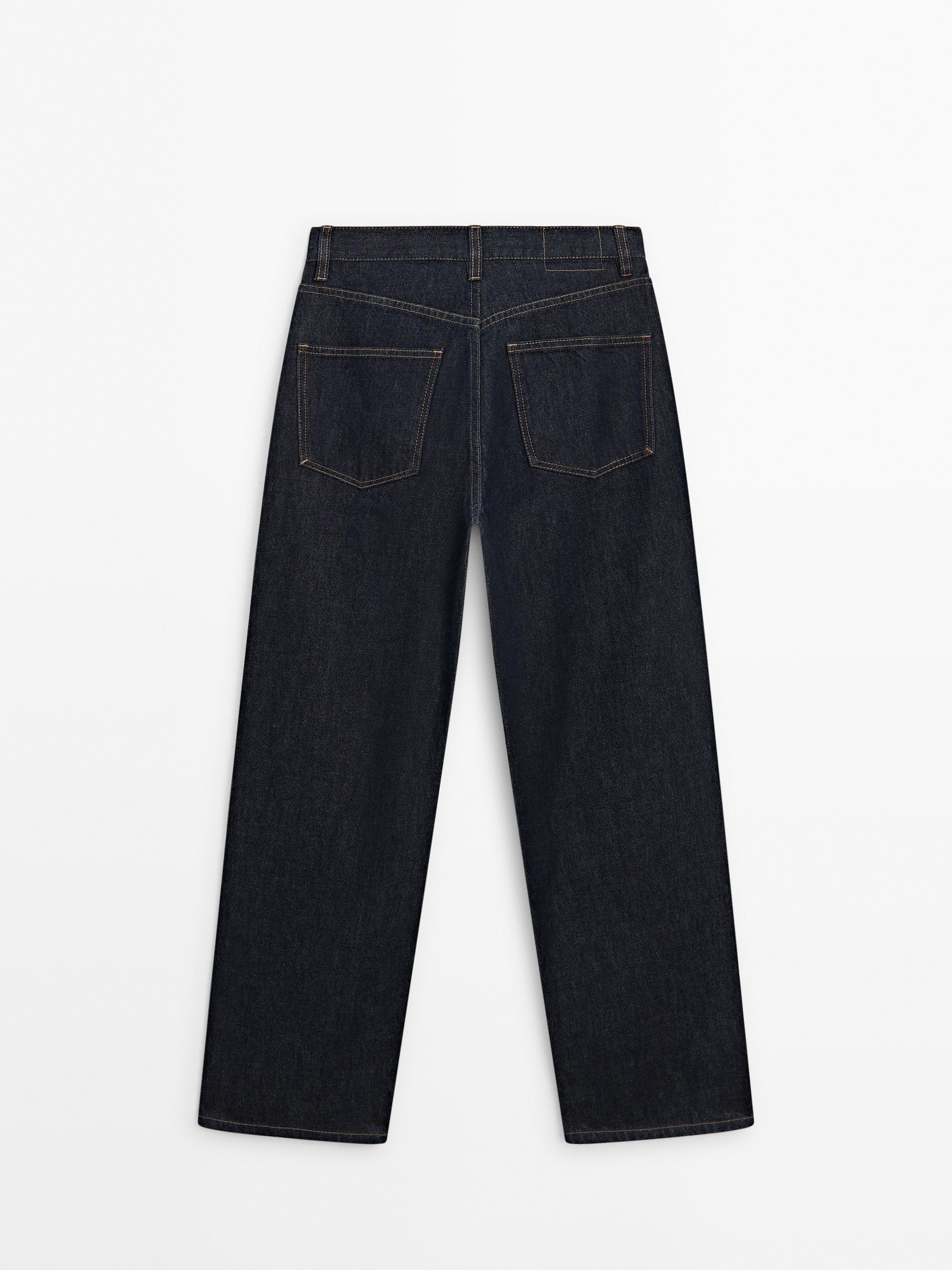 Faded straight-leg high-waist jeans