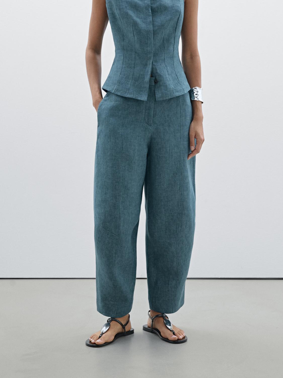 100% linen barrel fit trousers