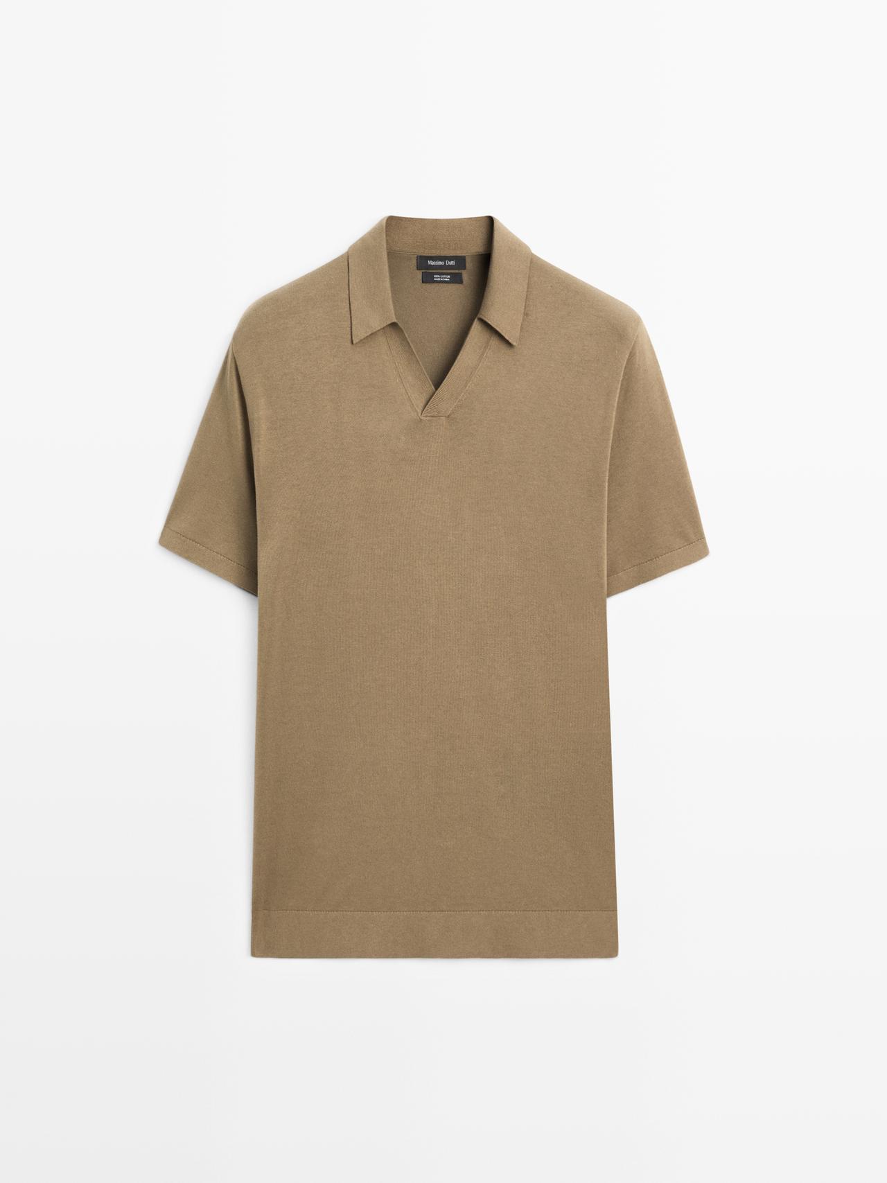 Massimo Dutti - Heren - Katoenen Tricot Polo Met Korte Mouw - Kaki - Xl