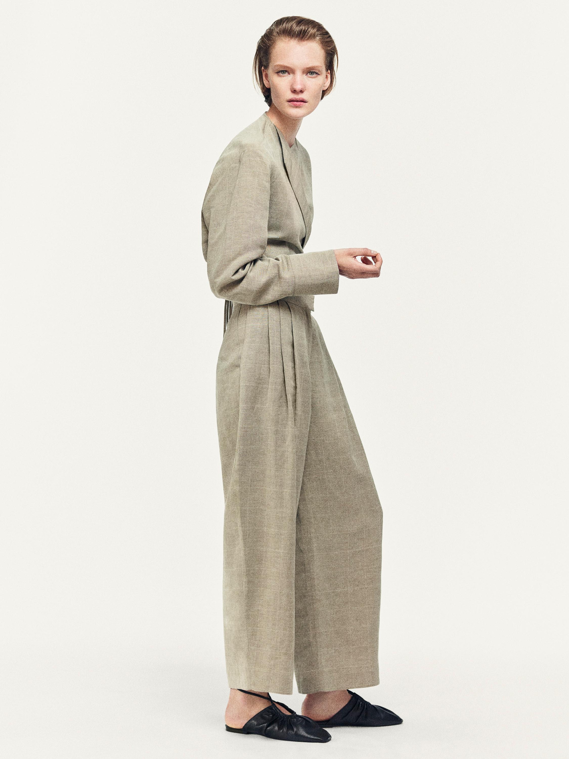 Linen blend check print kimono