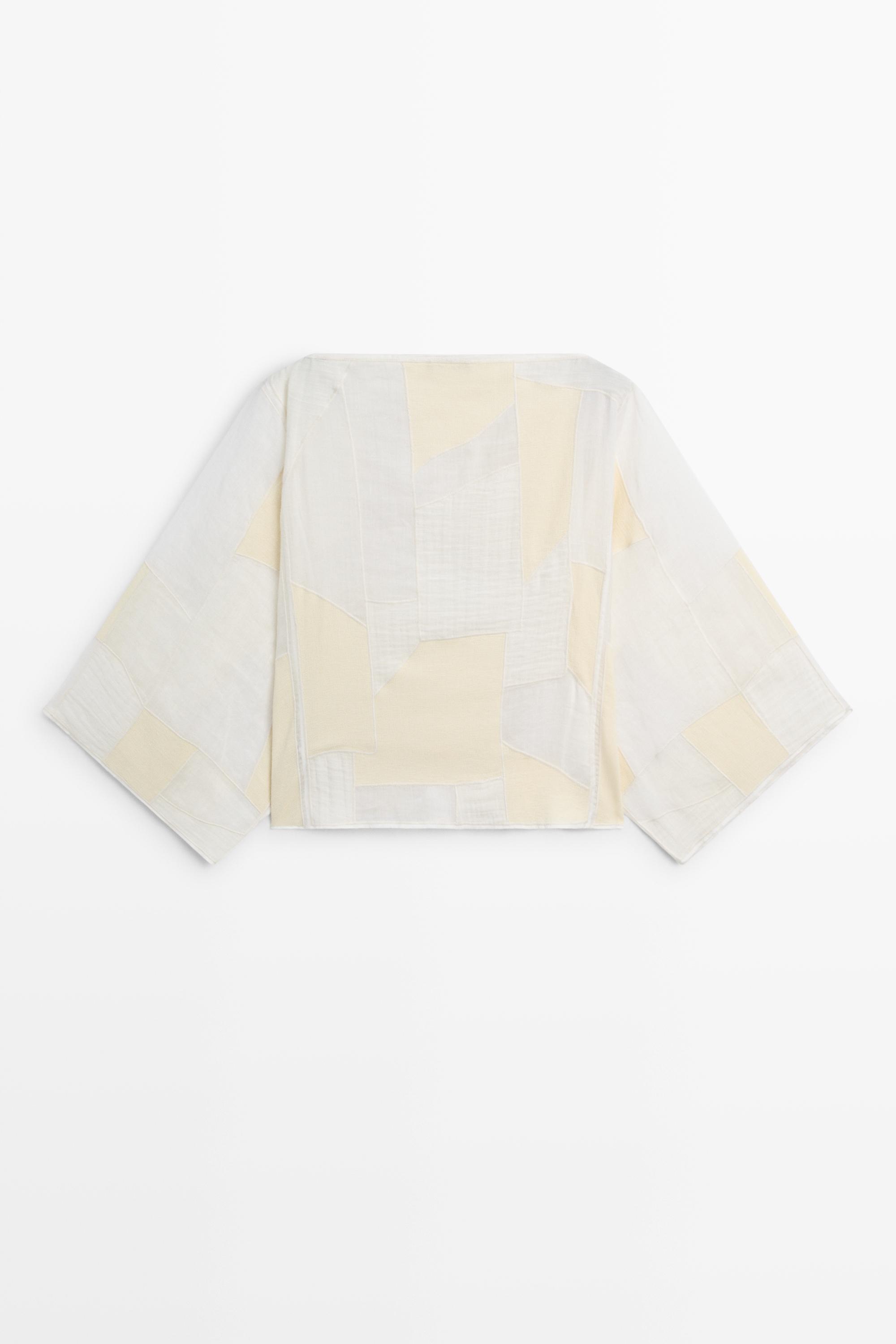 Patchwork print boat neck blouse — Off white