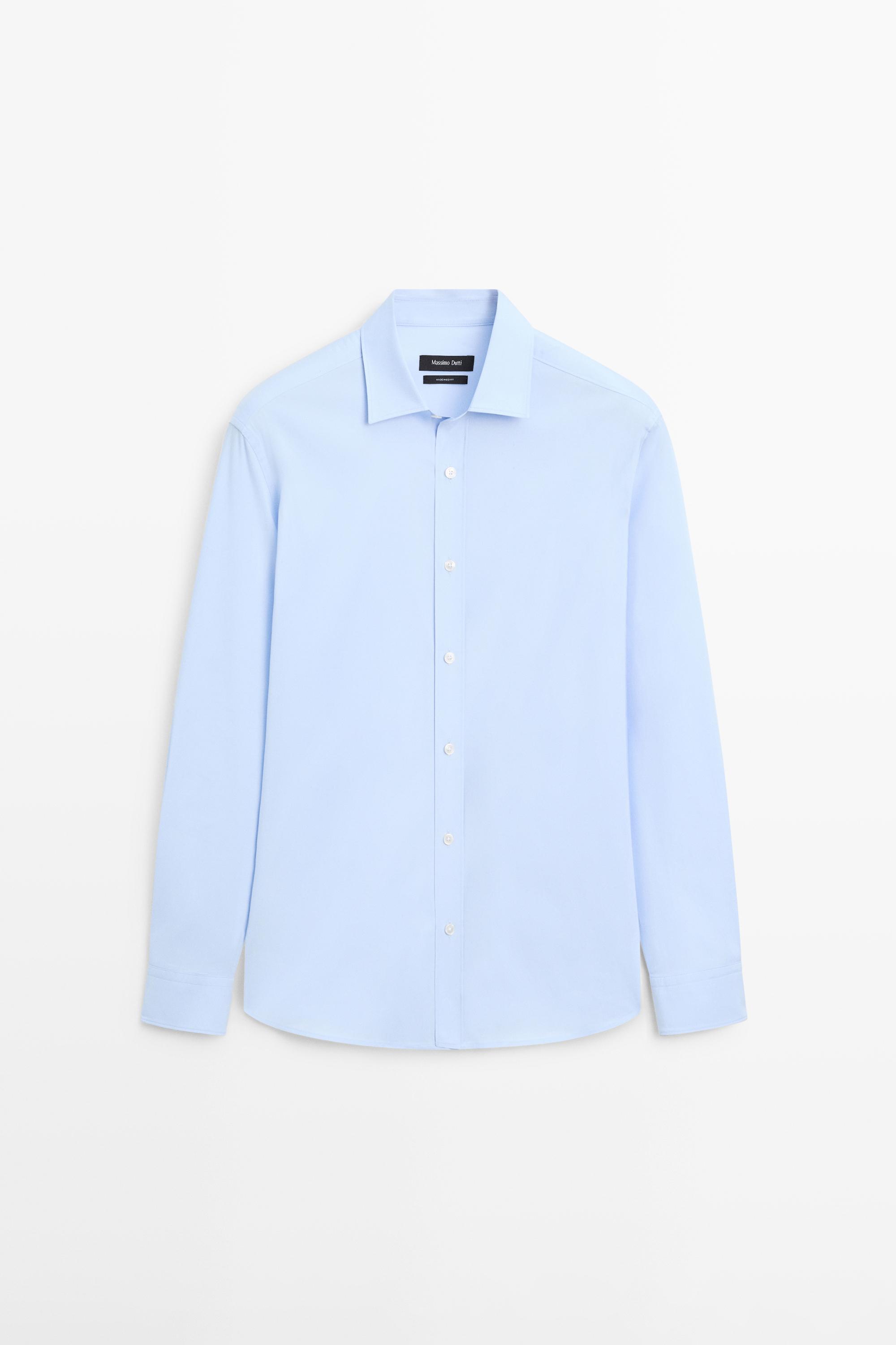 Slim fit stretch cotton blend shirt — Sky blue