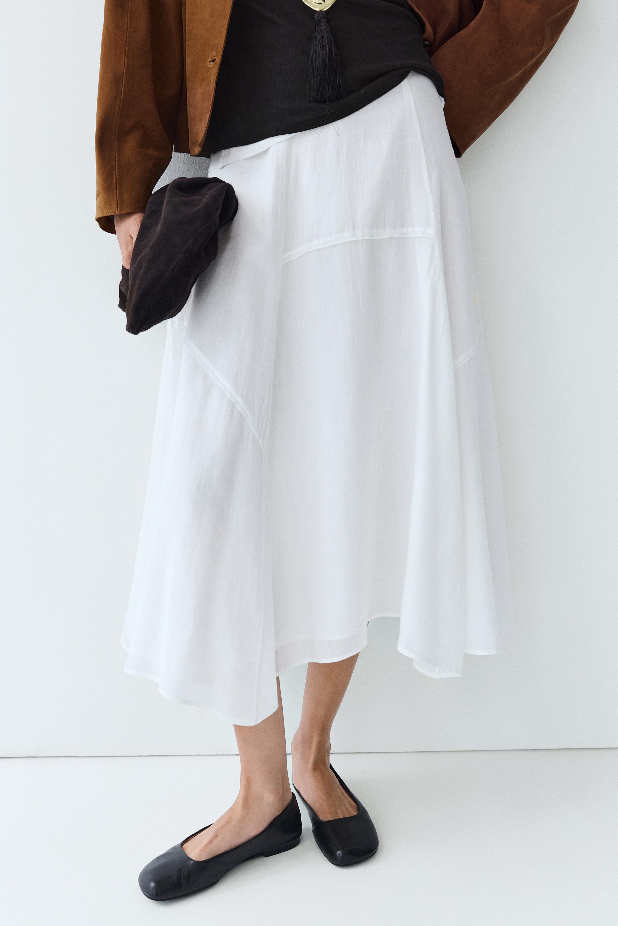 Flowing midi skirt with panel detail — WHITE