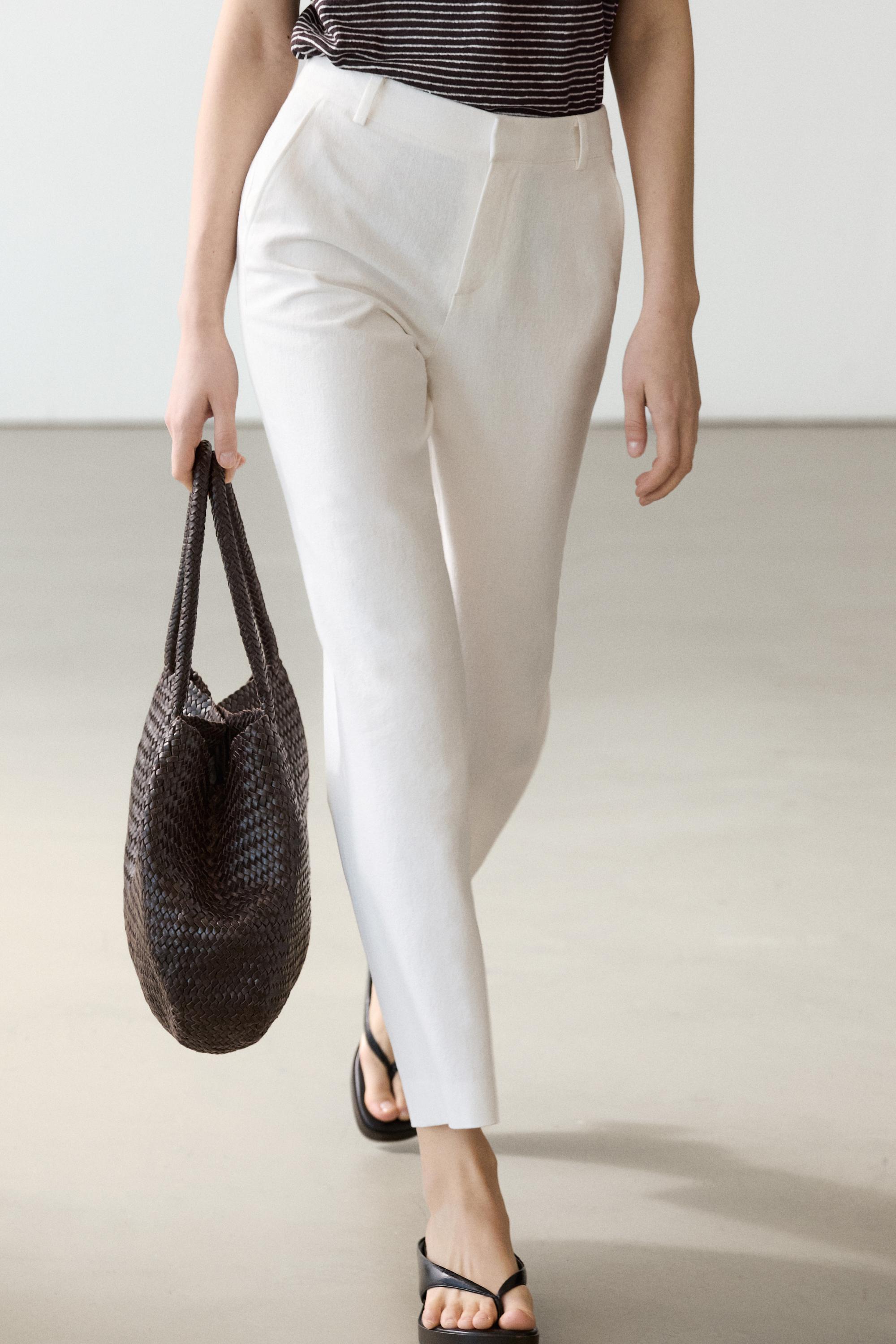 Slim fit linen blend trousers — Off white