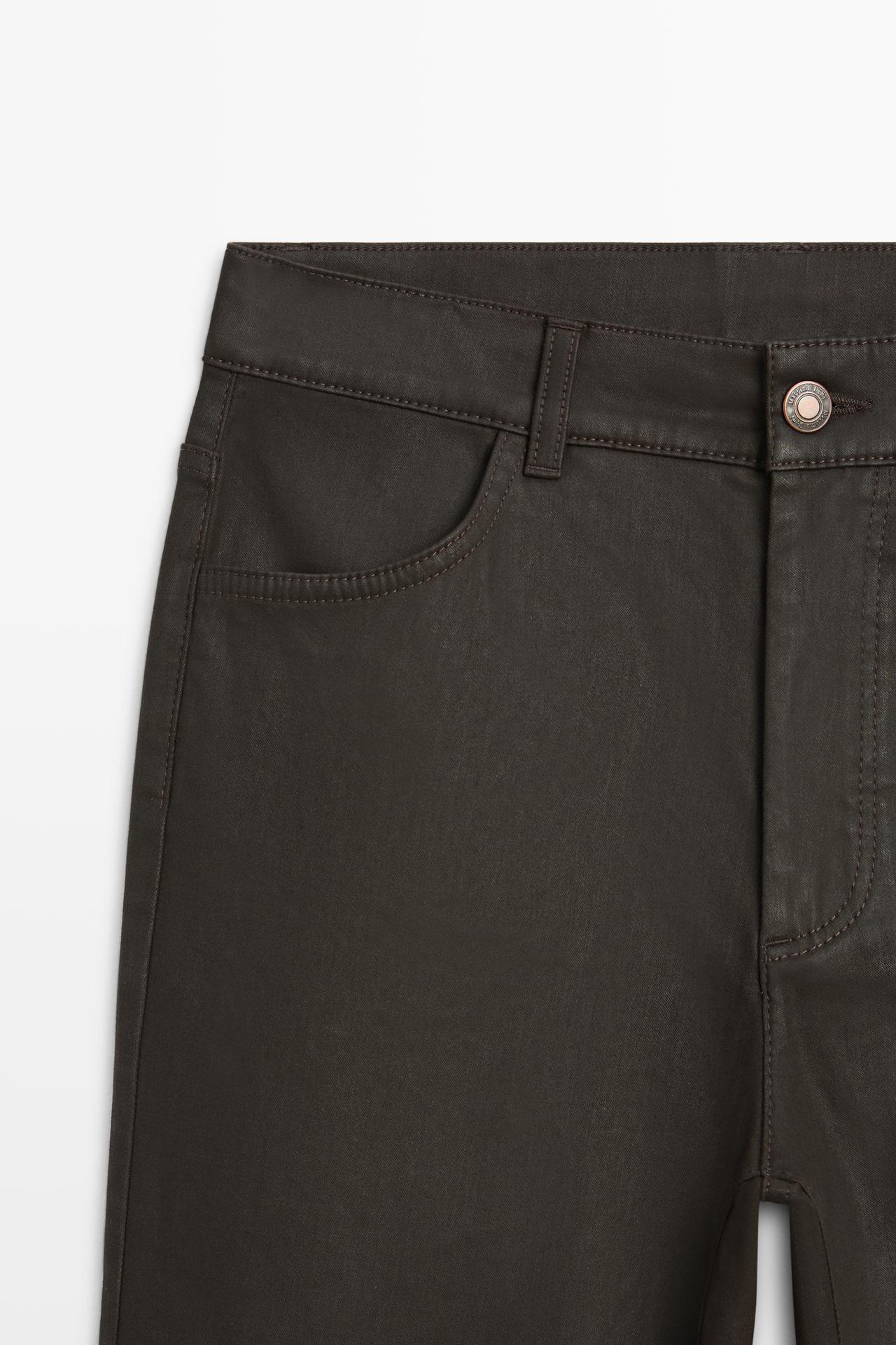Waxed straight-leg pants — BROWN
