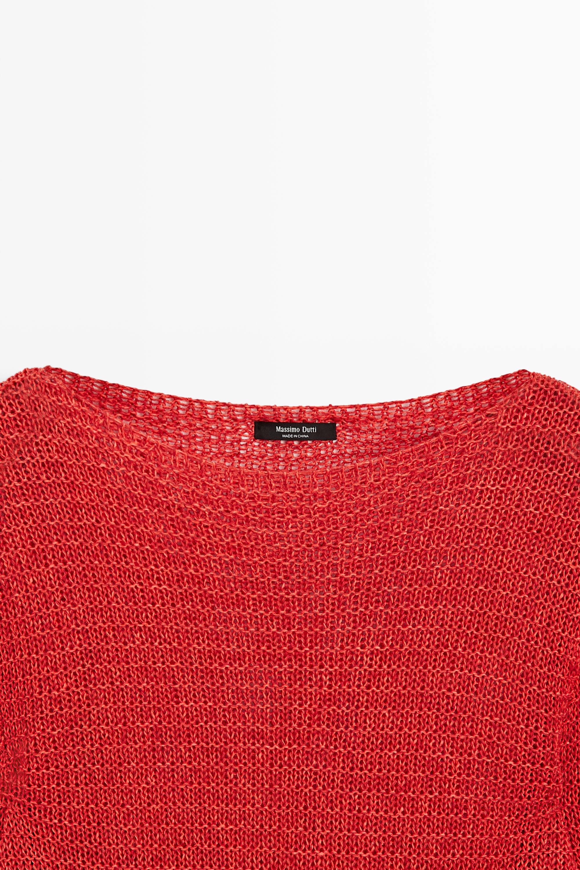 Boat neck knit sweater — RED