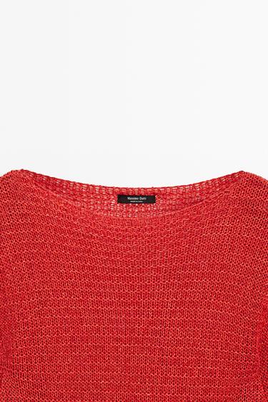 Boat neck knit sweater — RED 9