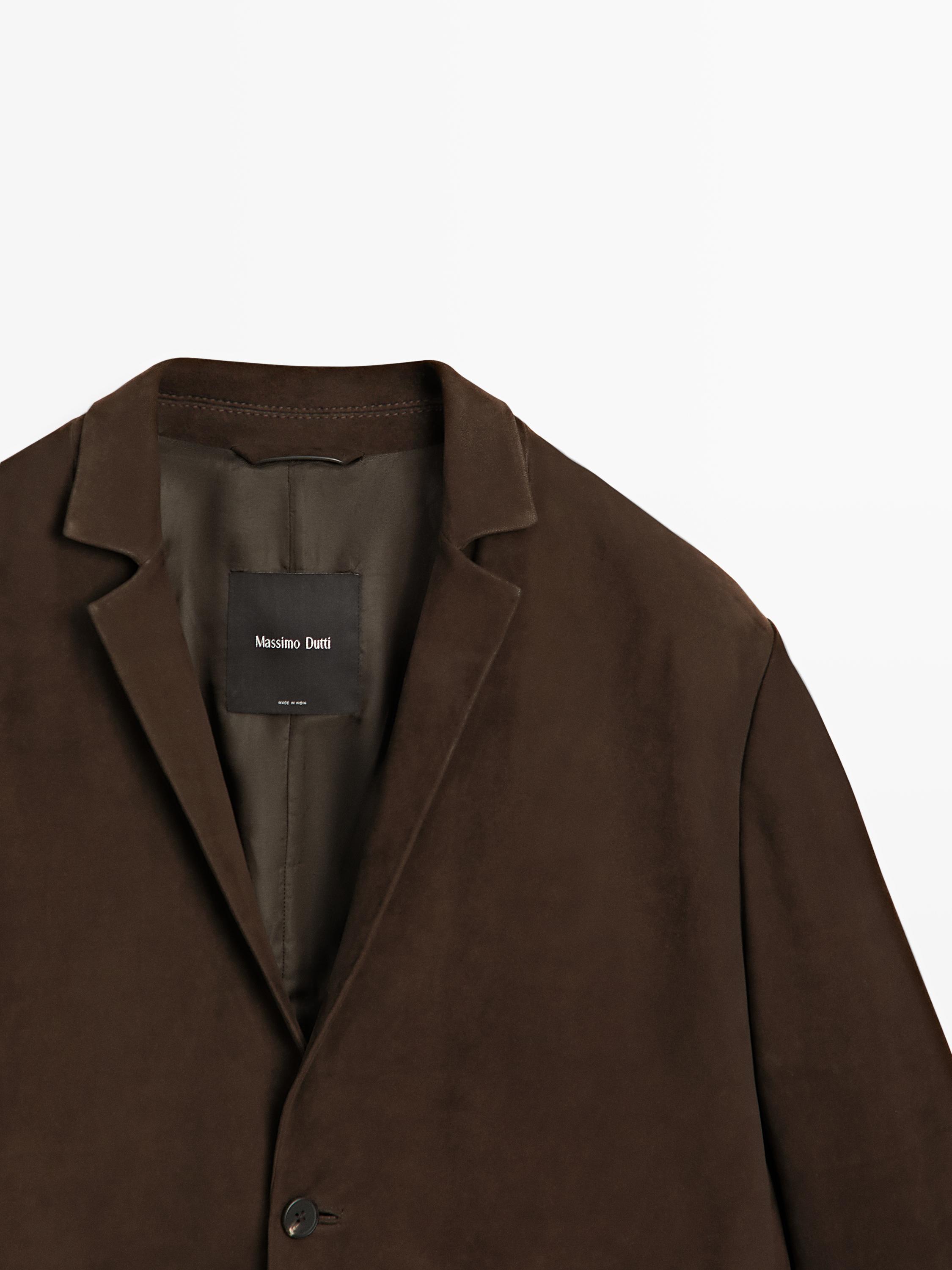 Suede leather blazer with seam details