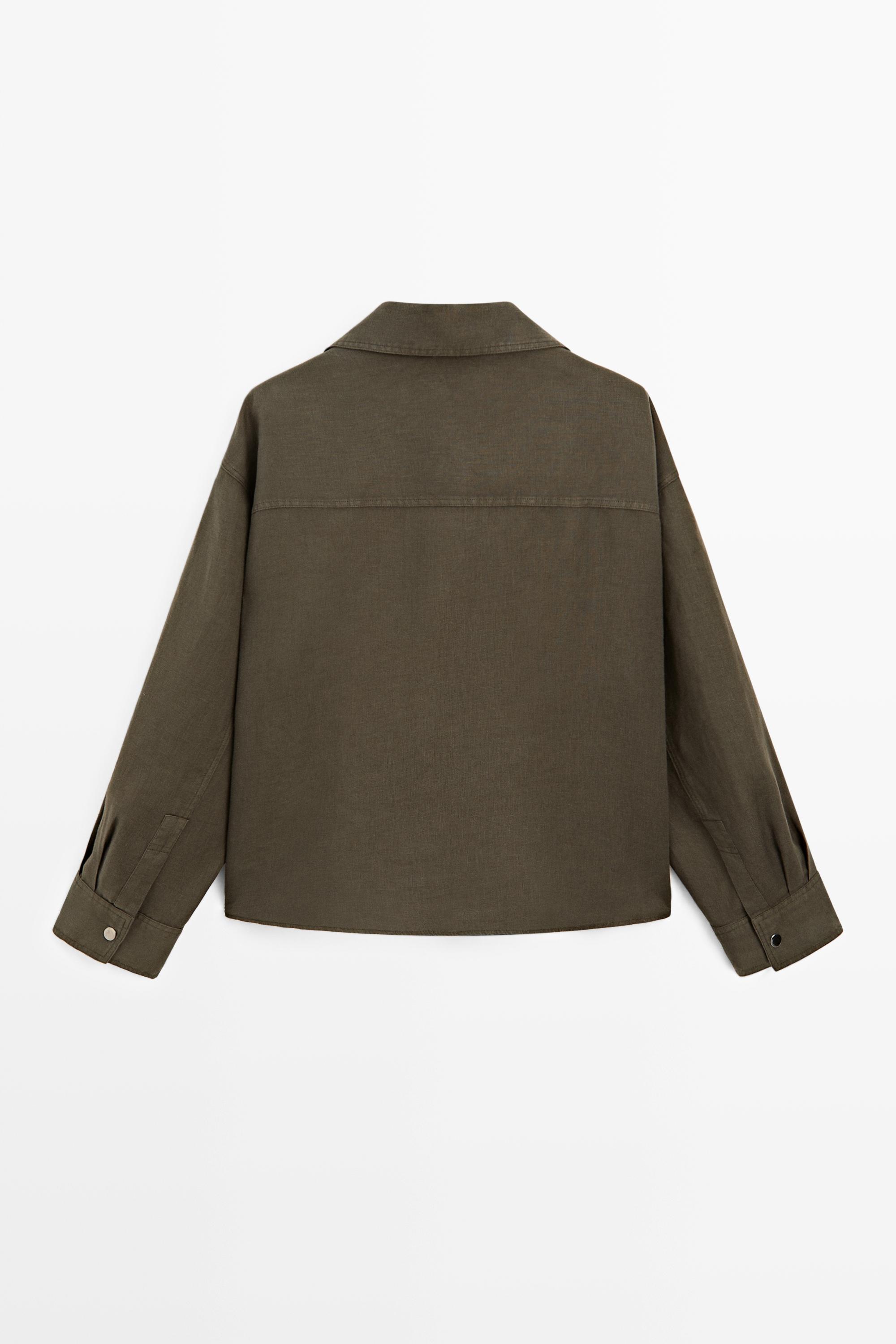 100% linen shirt with snap button detail — GREEN