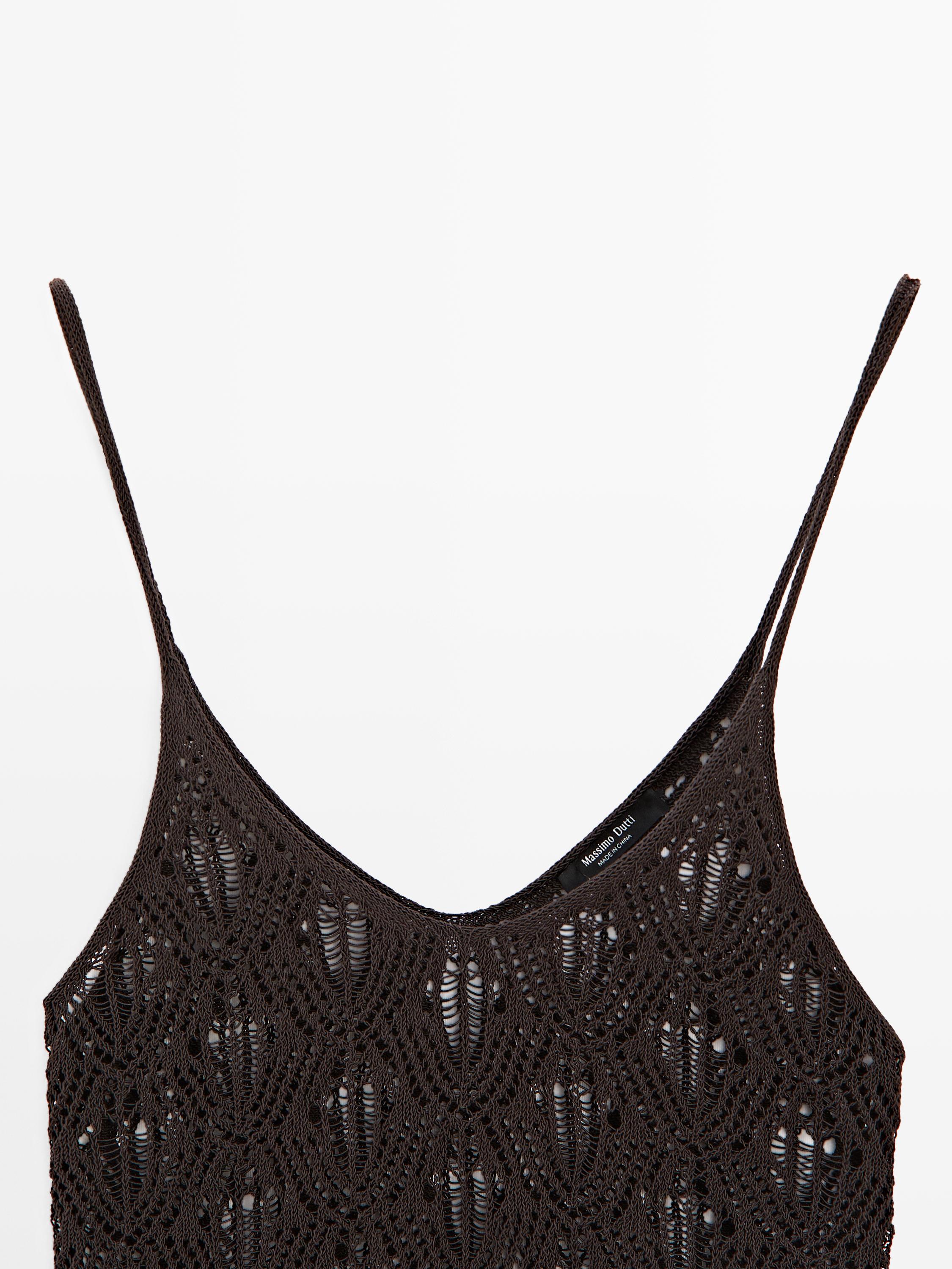 Strappy top with openwork detail — BROWN
