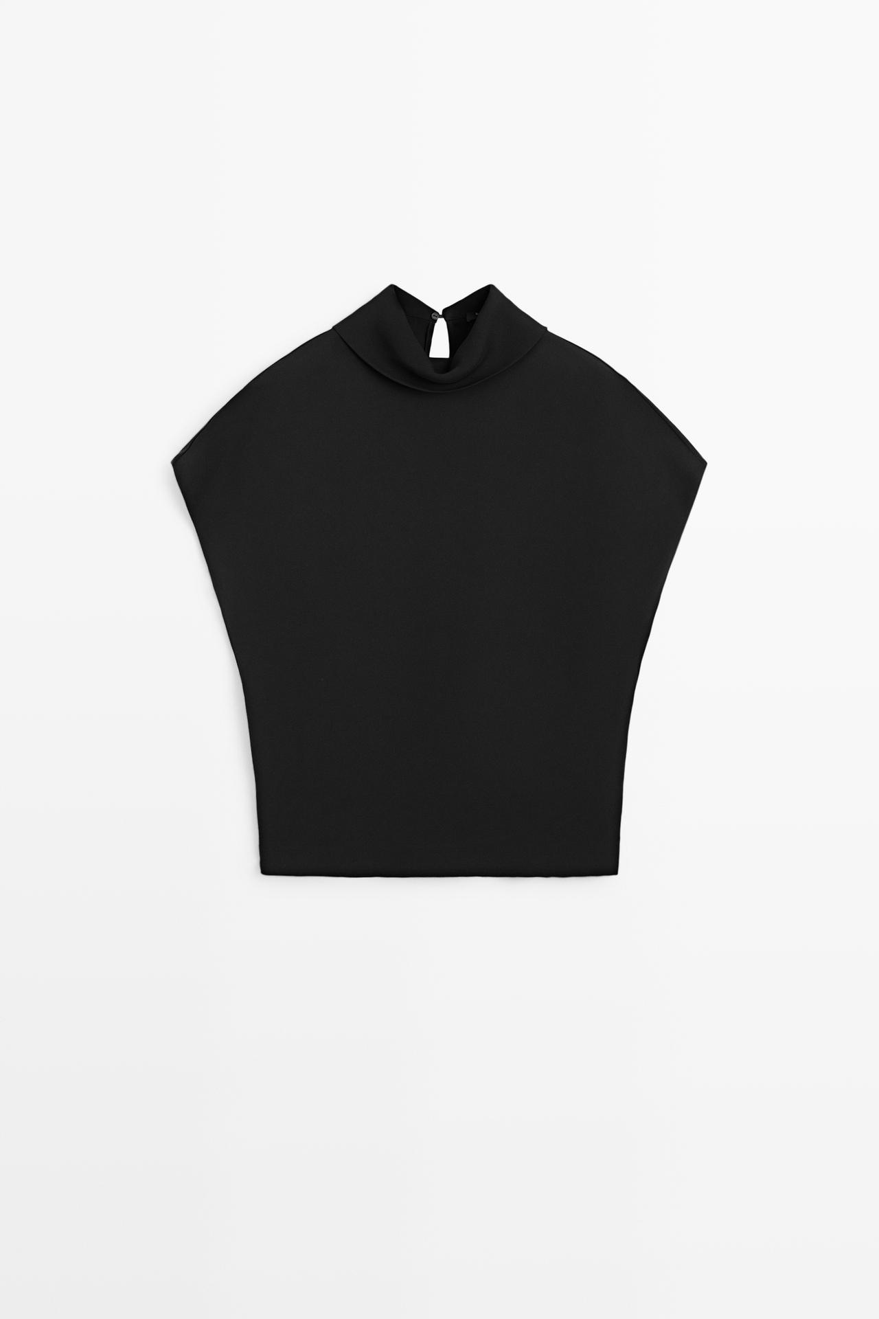 Sleeveless roll neck top — BLACK