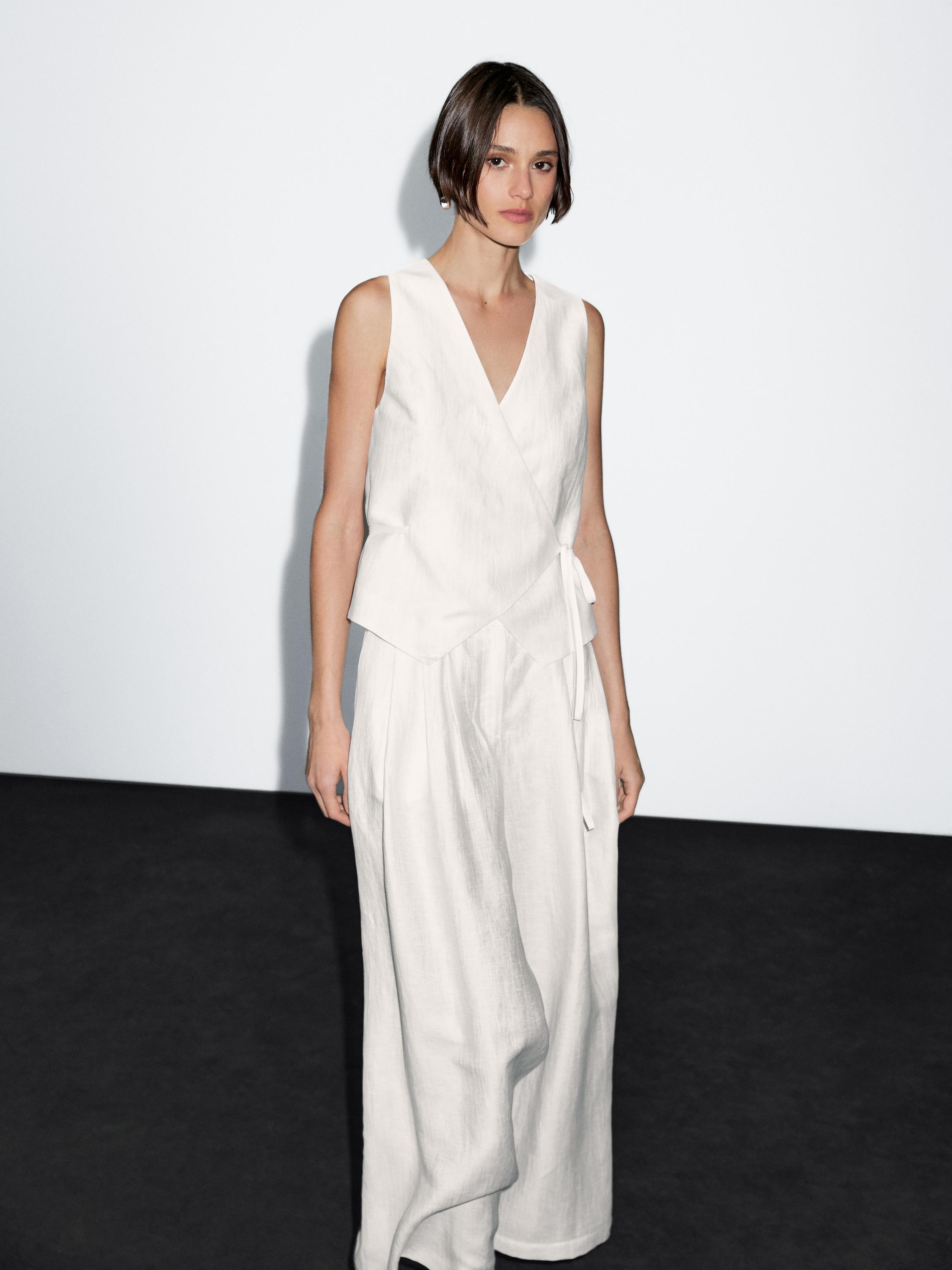 Linen blend waistcoat with tie detail