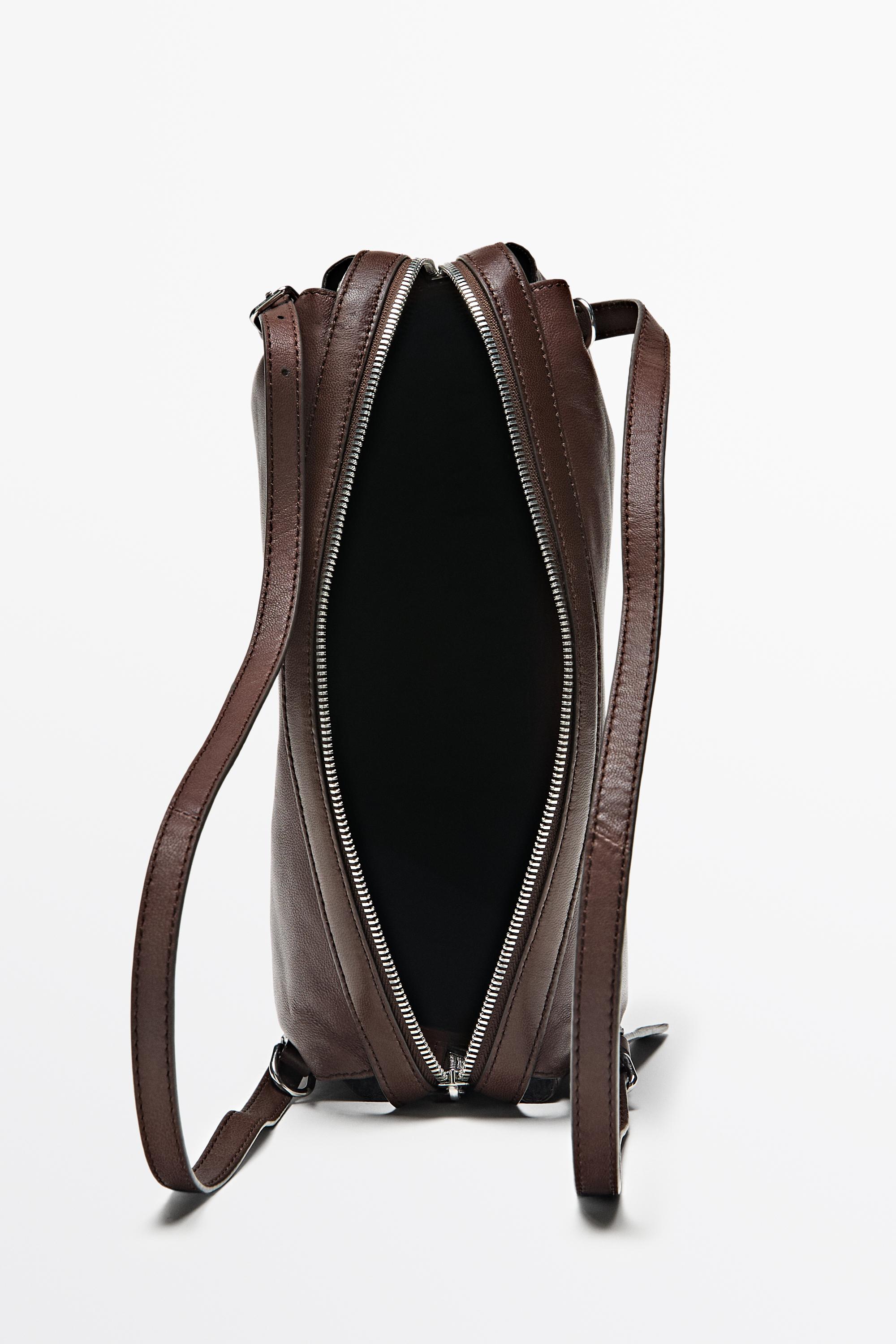 Medium nappa leather satchel bag — BROWN MARL