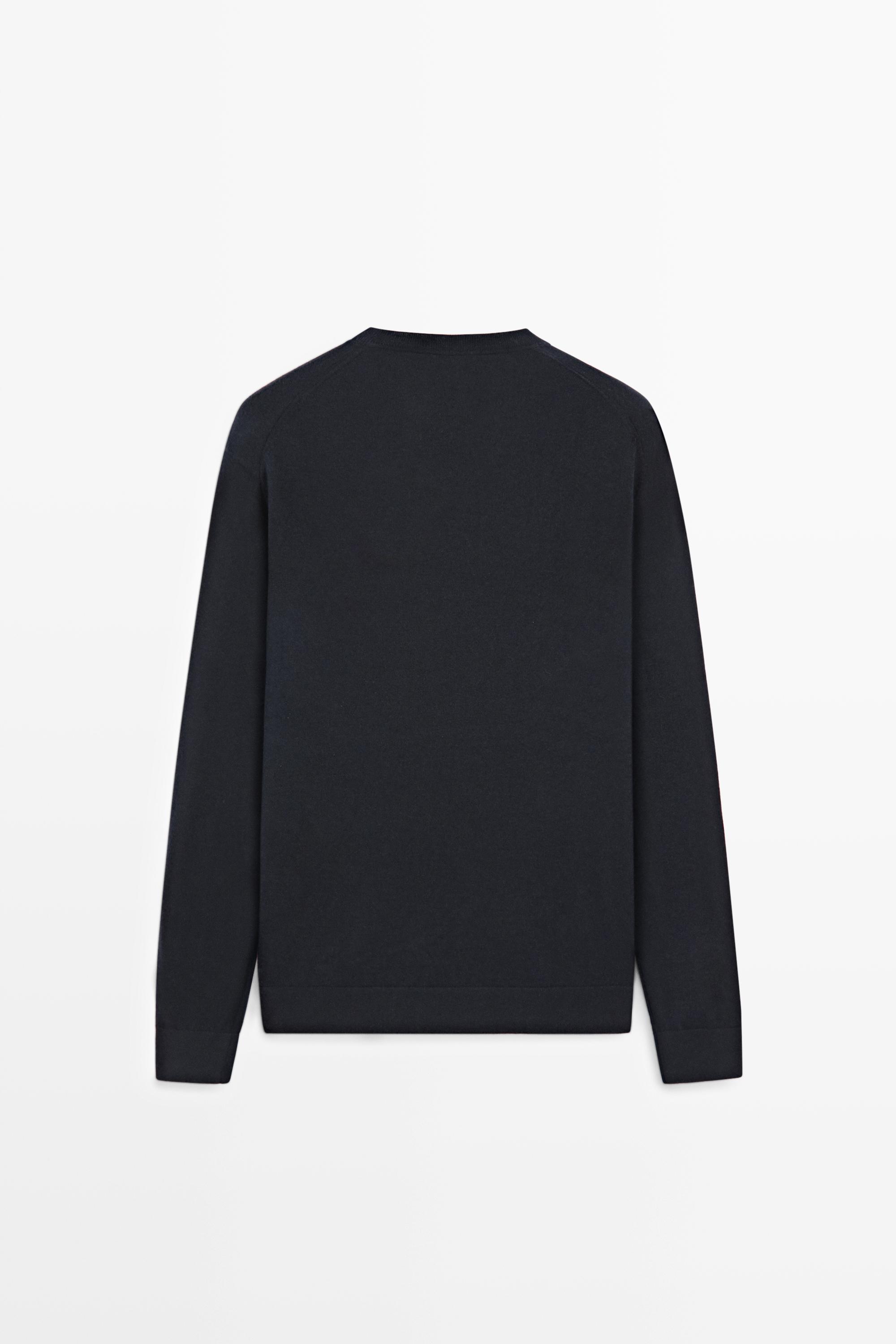 Knit 100% cashmere round neck sweater — NAVY BLUE