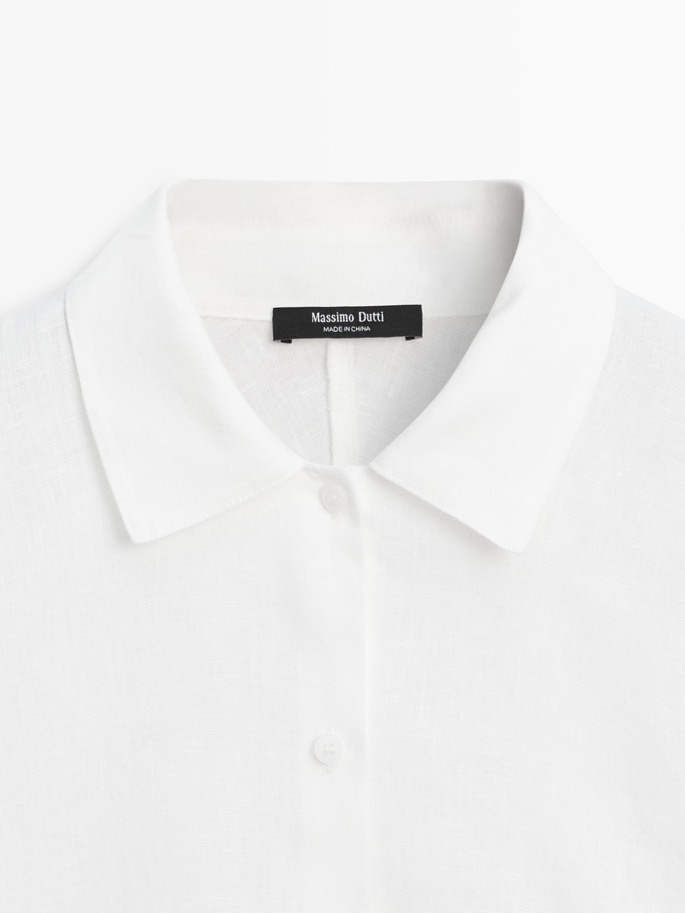 100% linen short sleeve shirt — WHITE