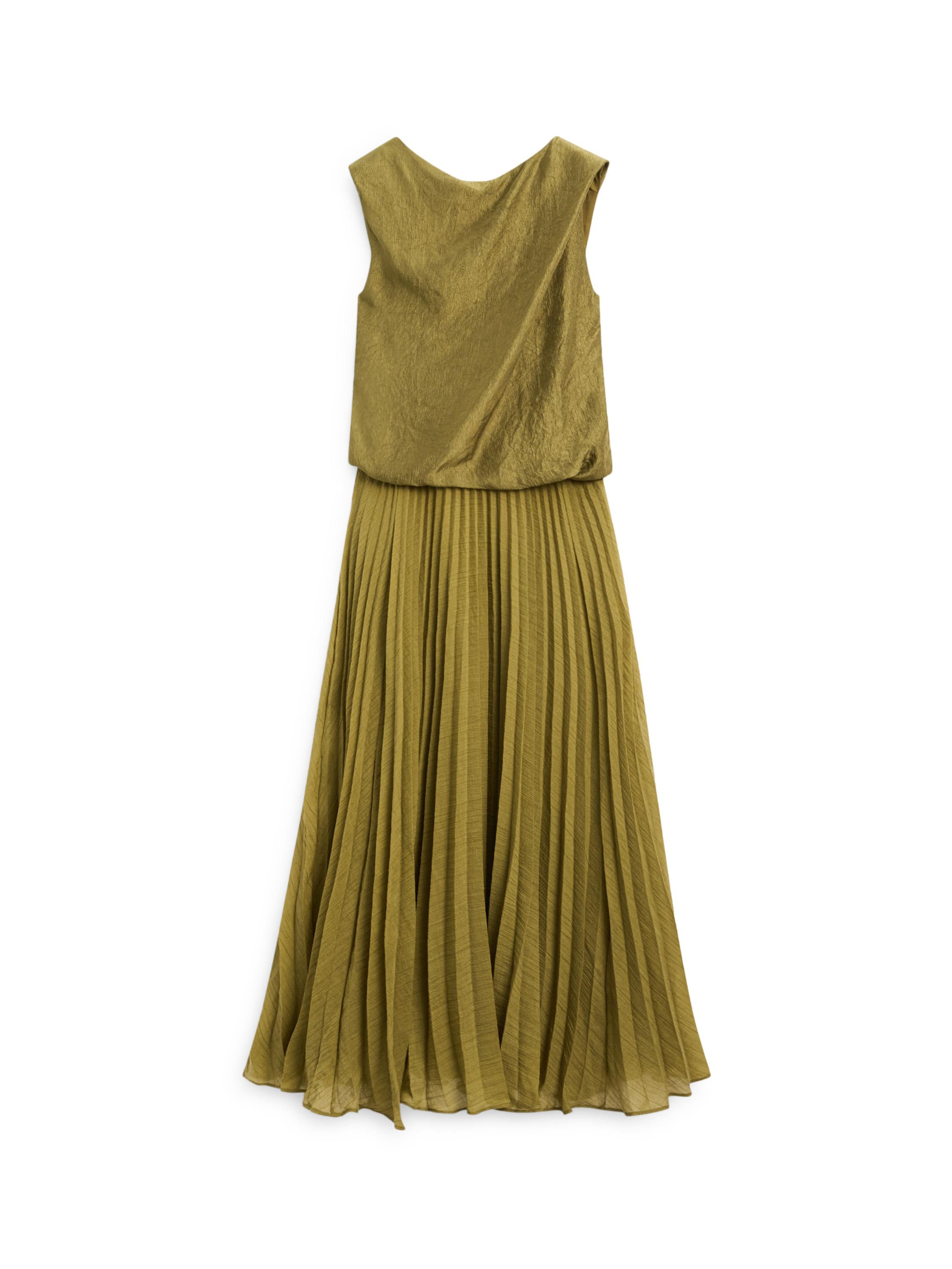 Long matching dress with pleated detail — GREEN