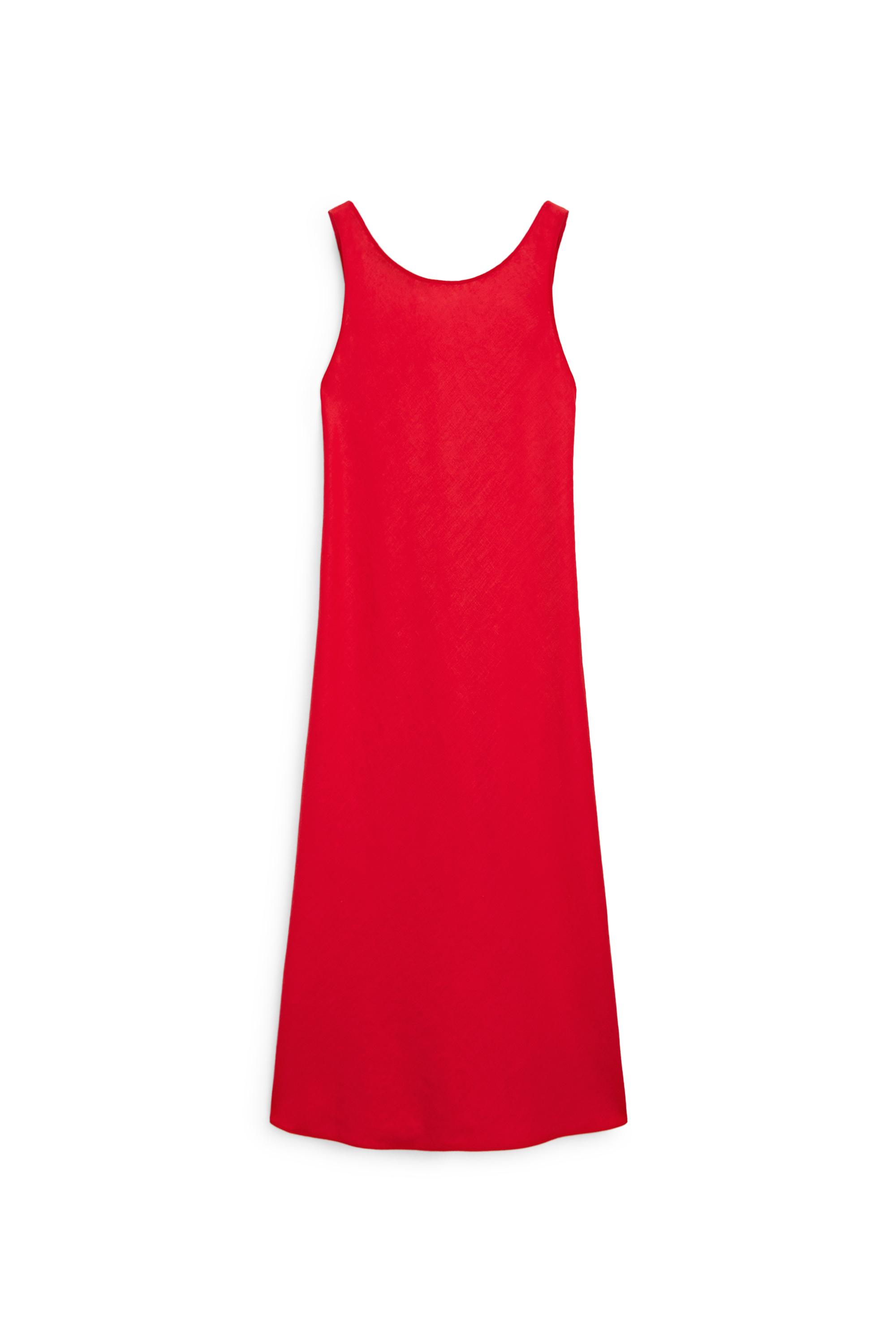 Linen midi dress with open back — RED